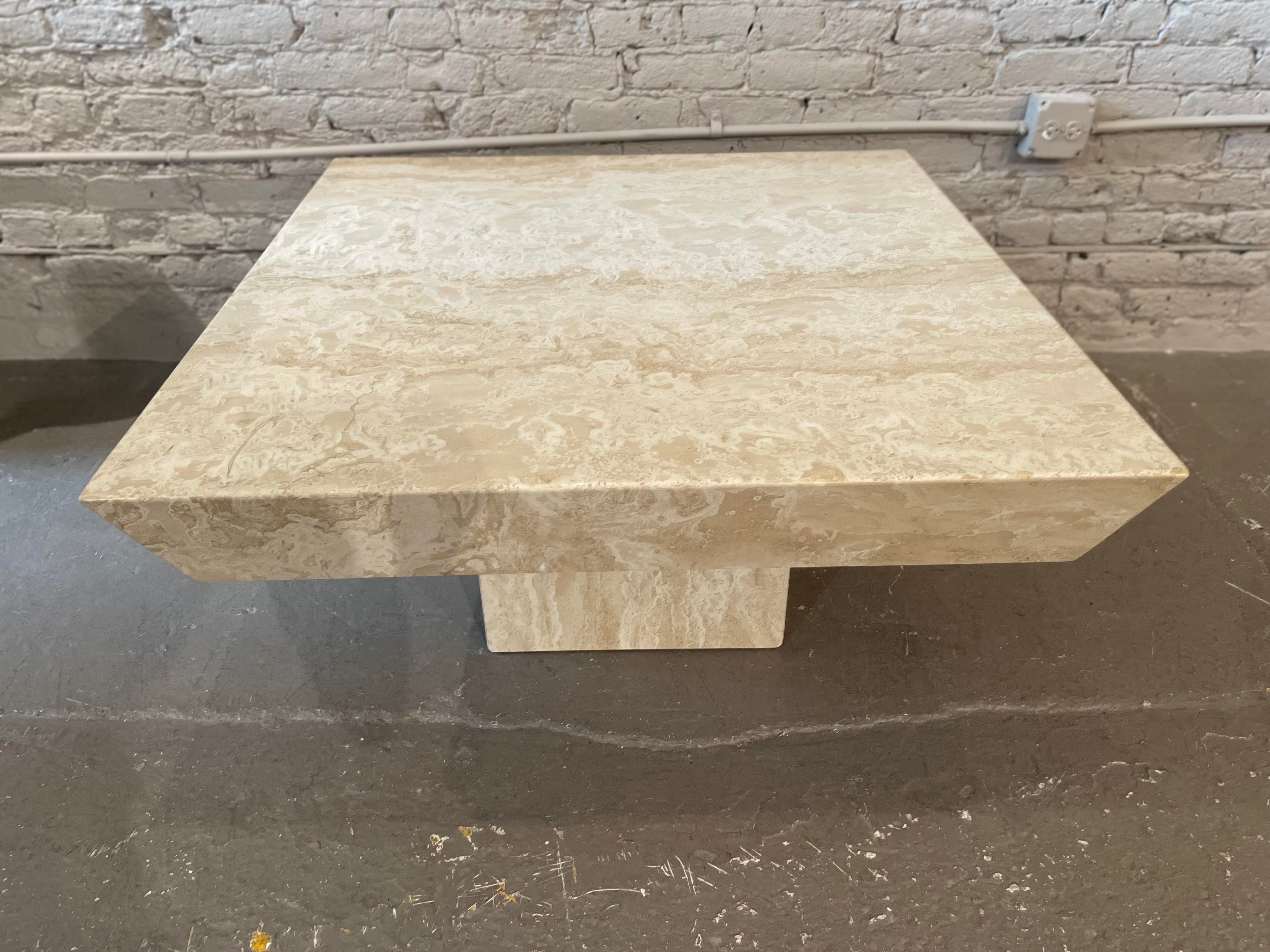 Postmodern Travertine Coffee Table With Angled Edge