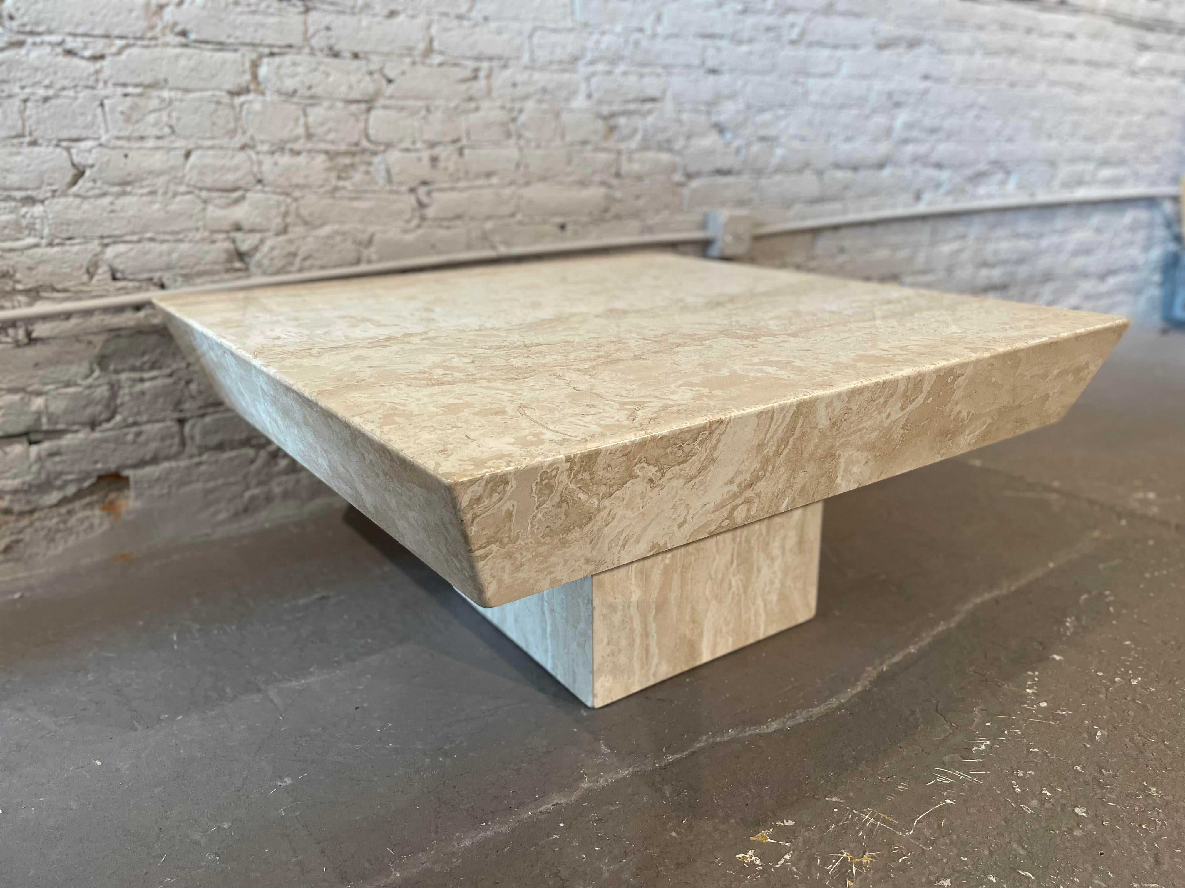 Postmodern Travertine Coffee Table With Angled Edge