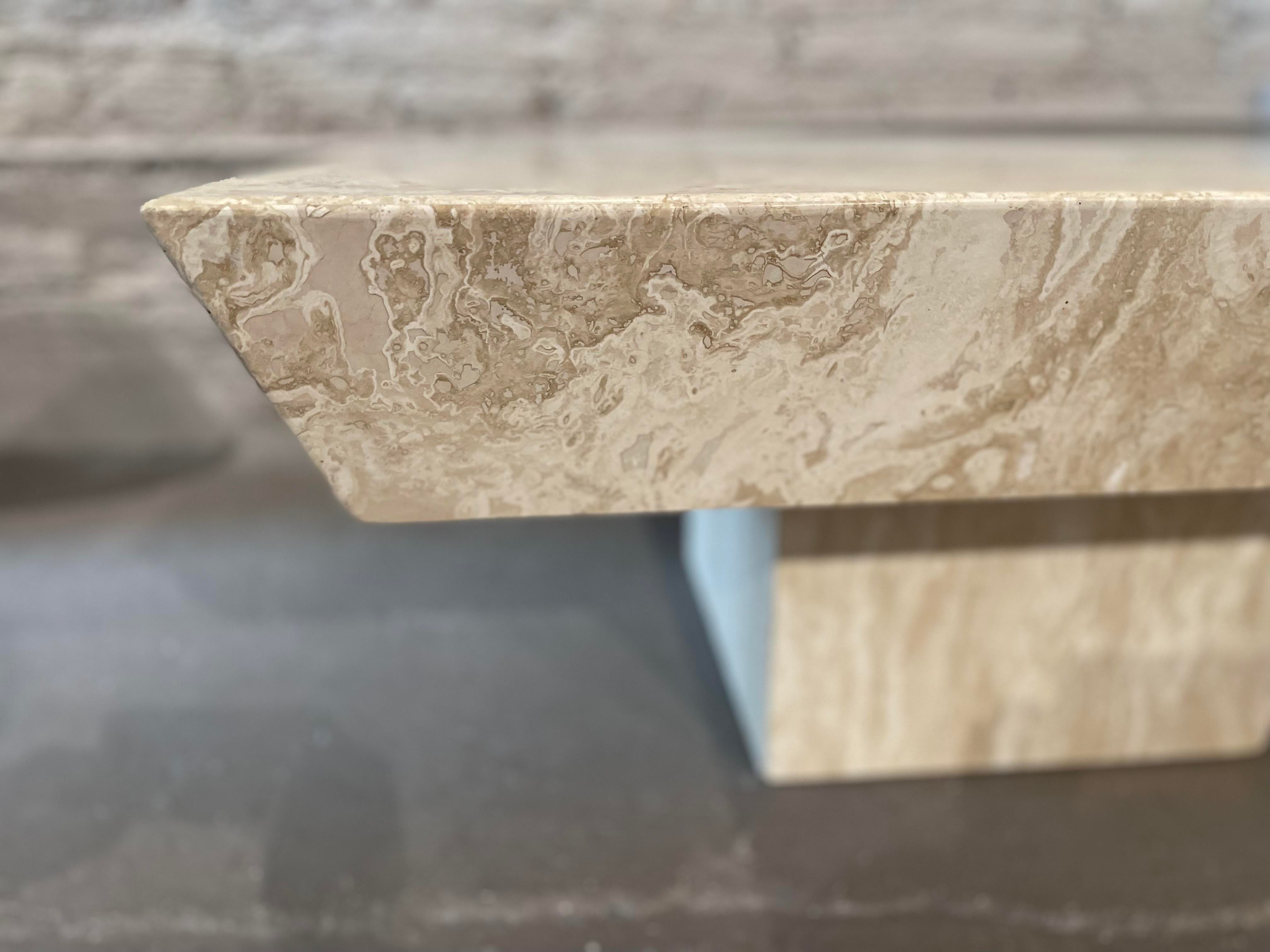 Postmodern Travertine Coffee Table With Angled Edge
