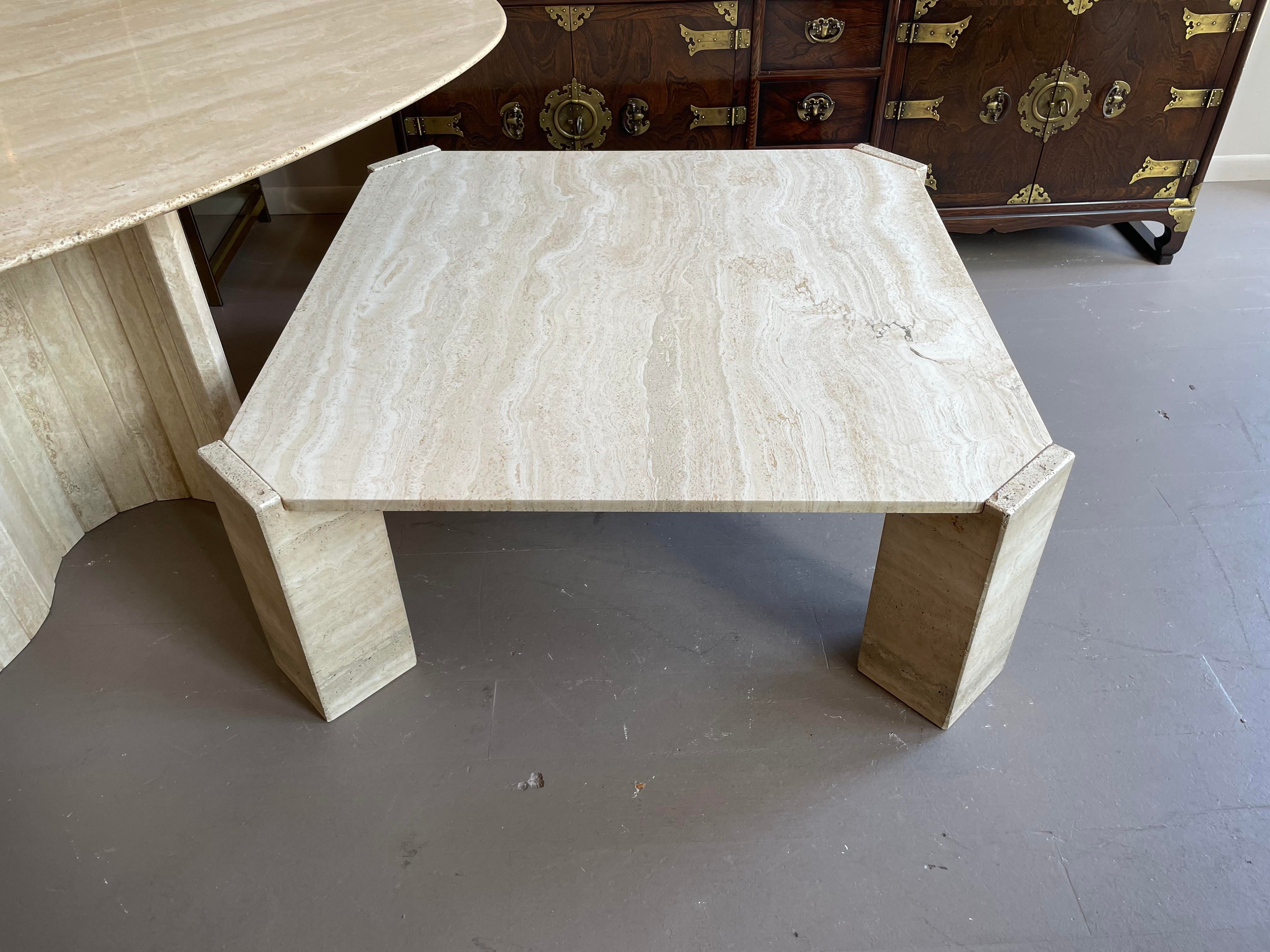 Postmodern Travertine Coffee Table With Diagonal Legs
