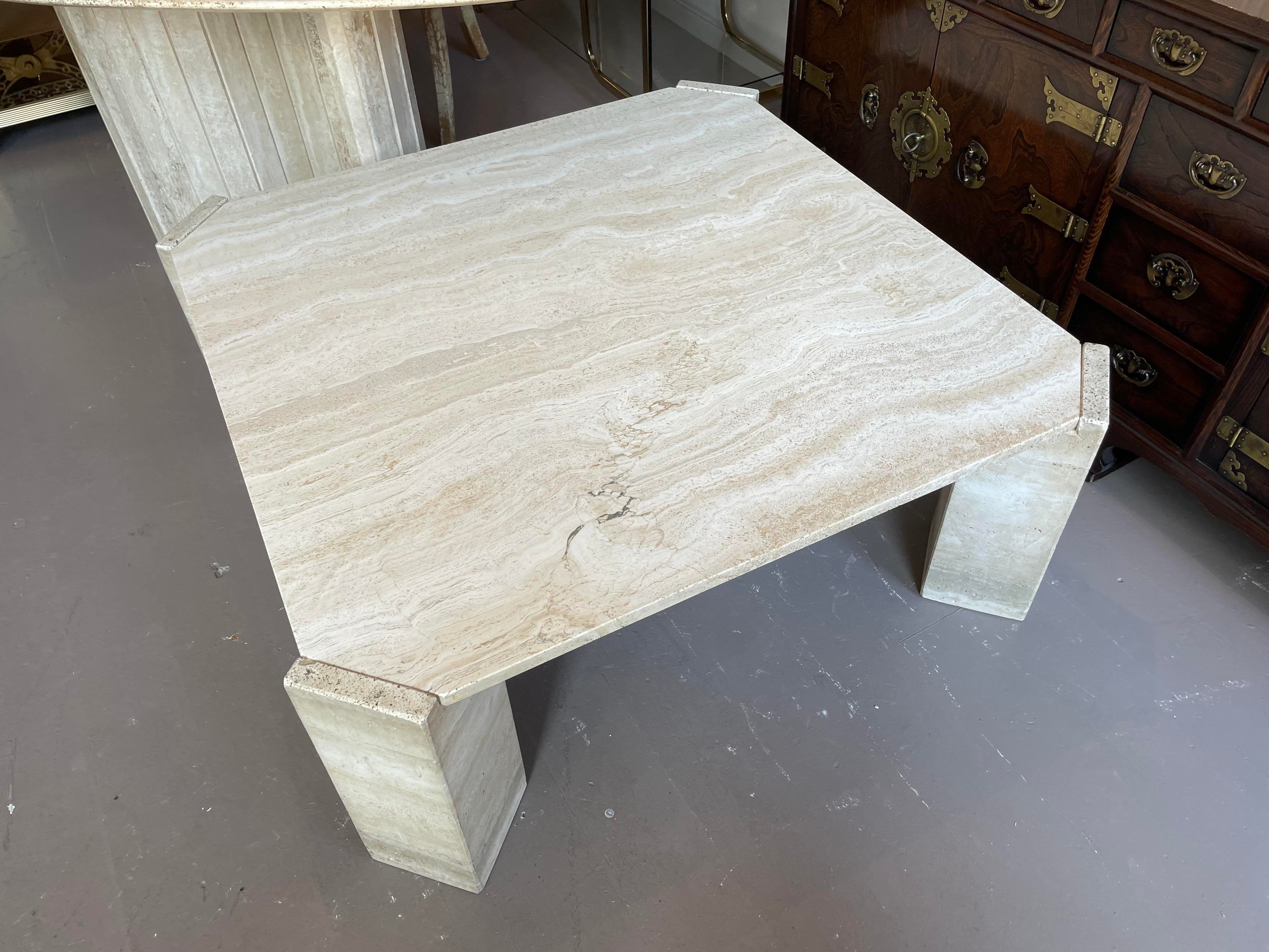 Postmodern Travertine Coffee Table With Diagonal Legs