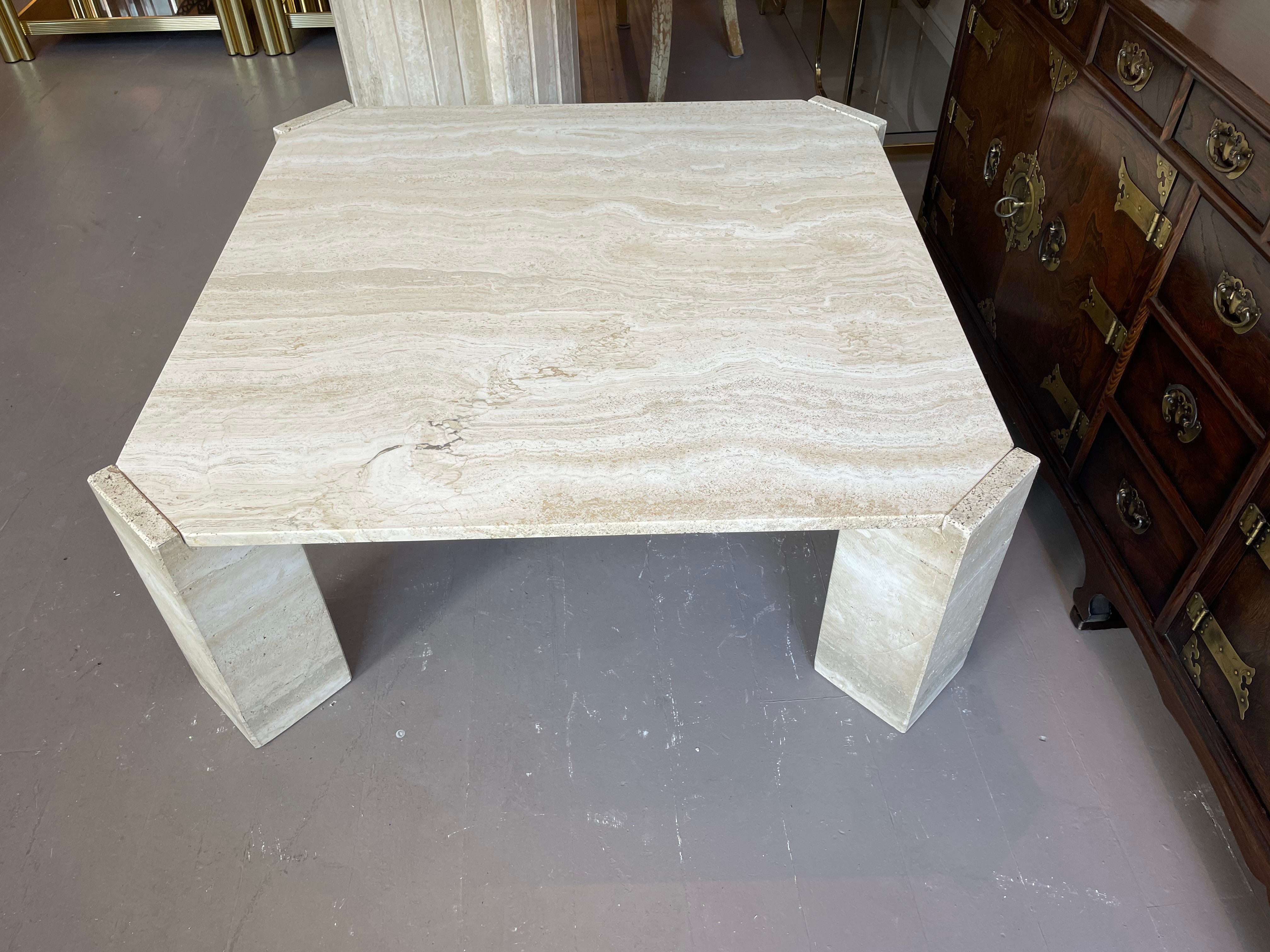 Postmodern Travertine Coffee Table With Diagonal Legs