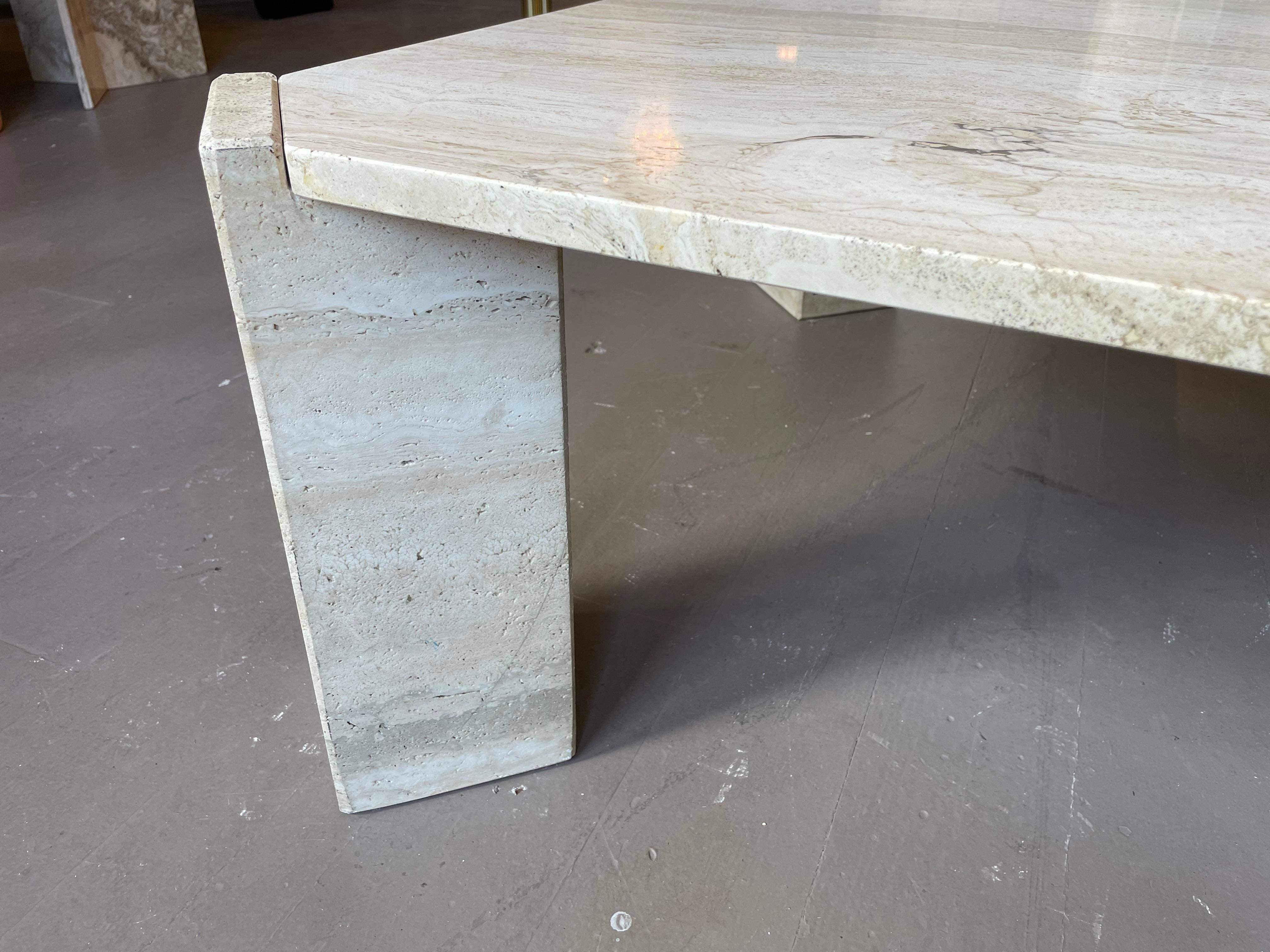 Postmodern Travertine Coffee Table With Diagonal Legs