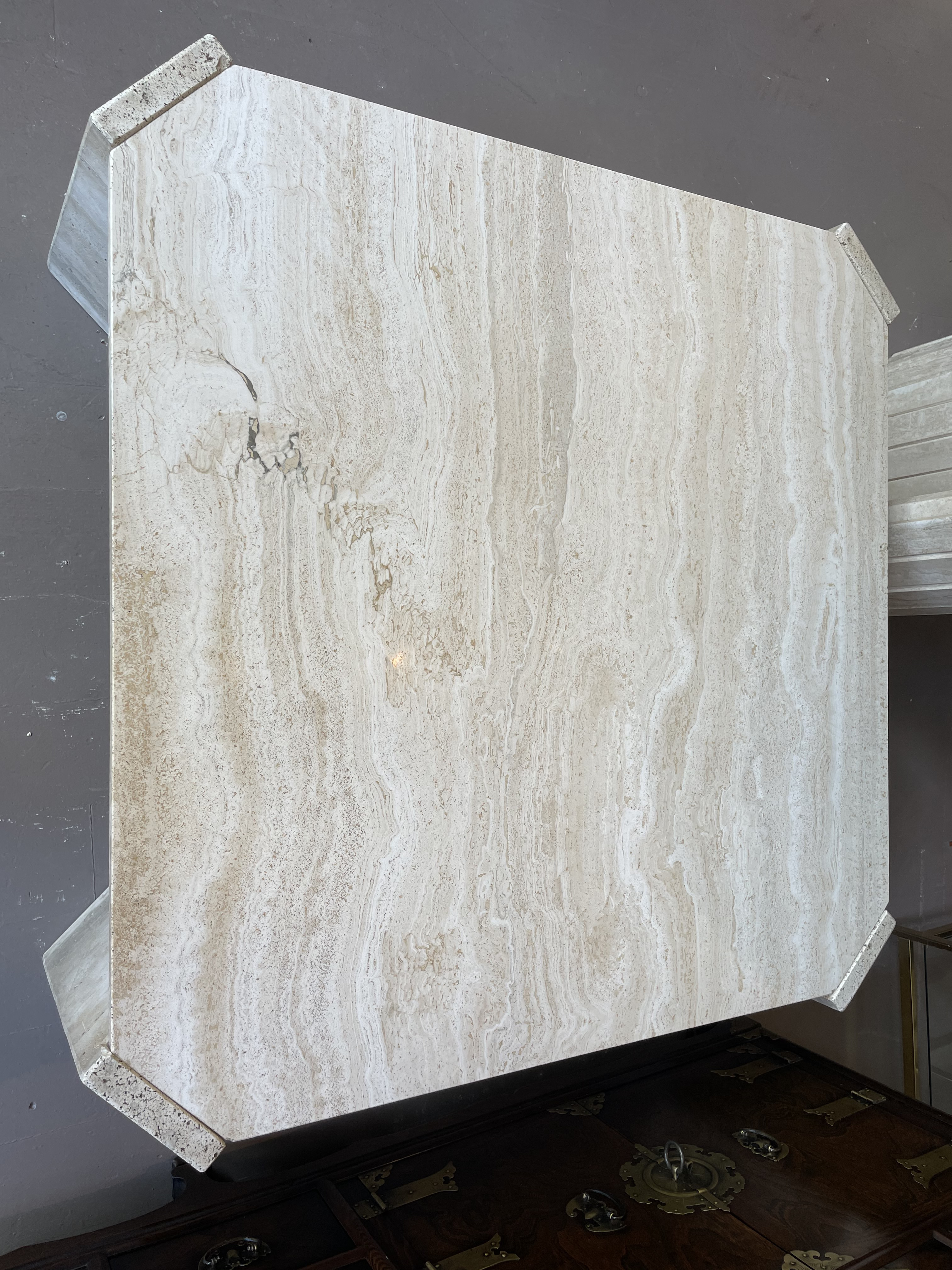 Postmodern Travertine Coffee Table With Diagonal Legs