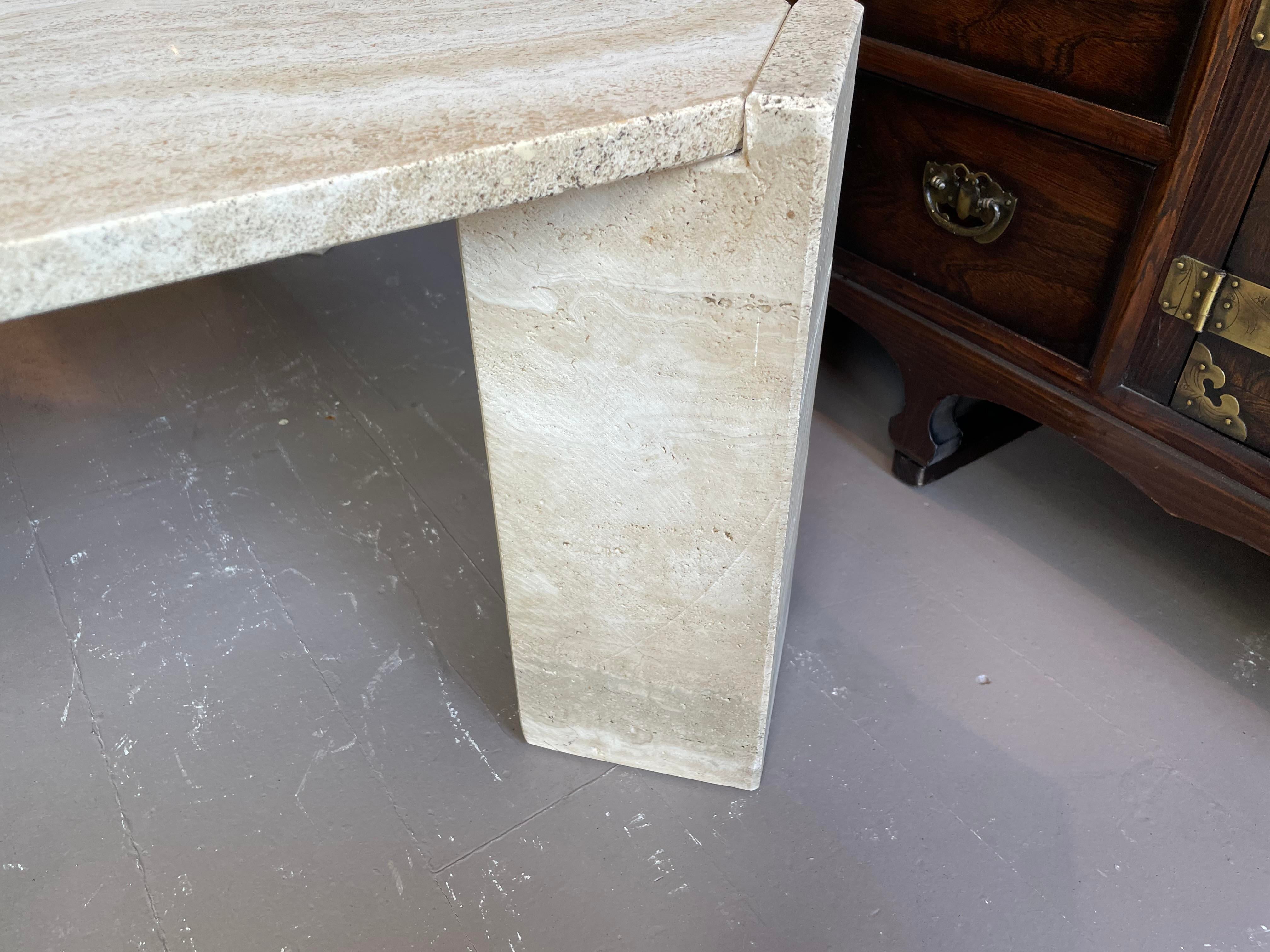 Postmodern Travertine Coffee Table With Diagonal Legs