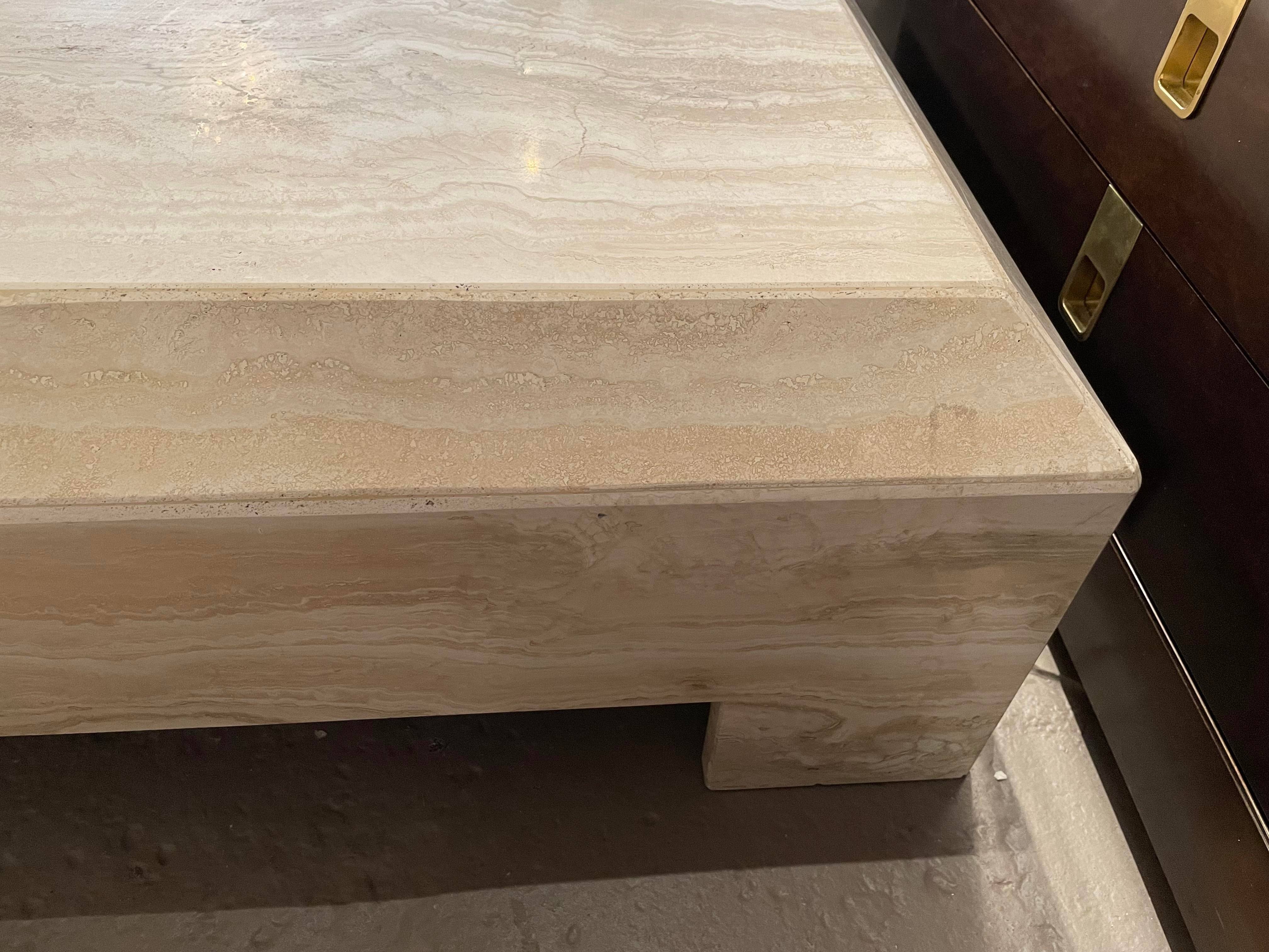 Postmodern Travertine Coffee Table With Ming Style Legs