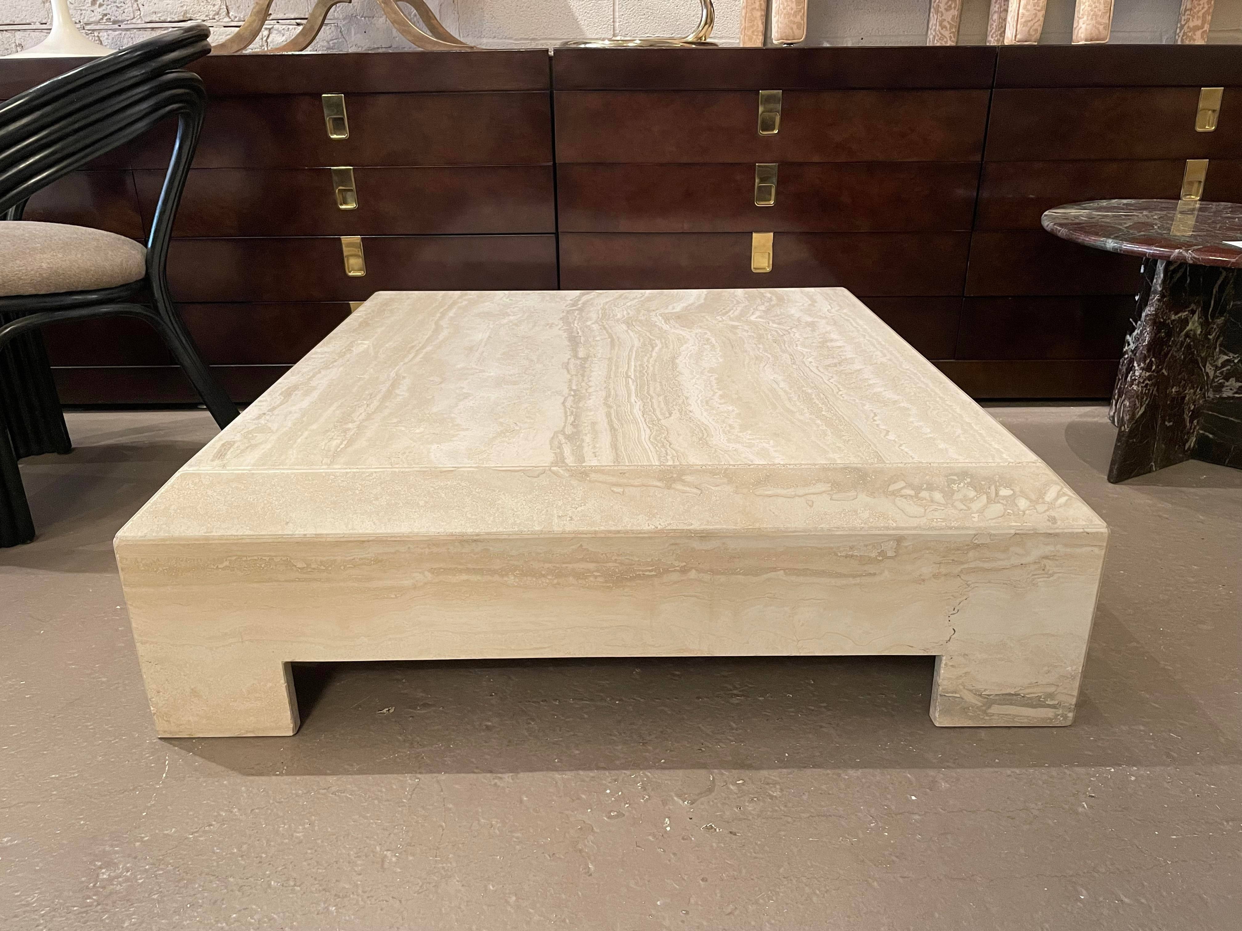 Postmodern Travertine Coffee Table With Ming Style Legs