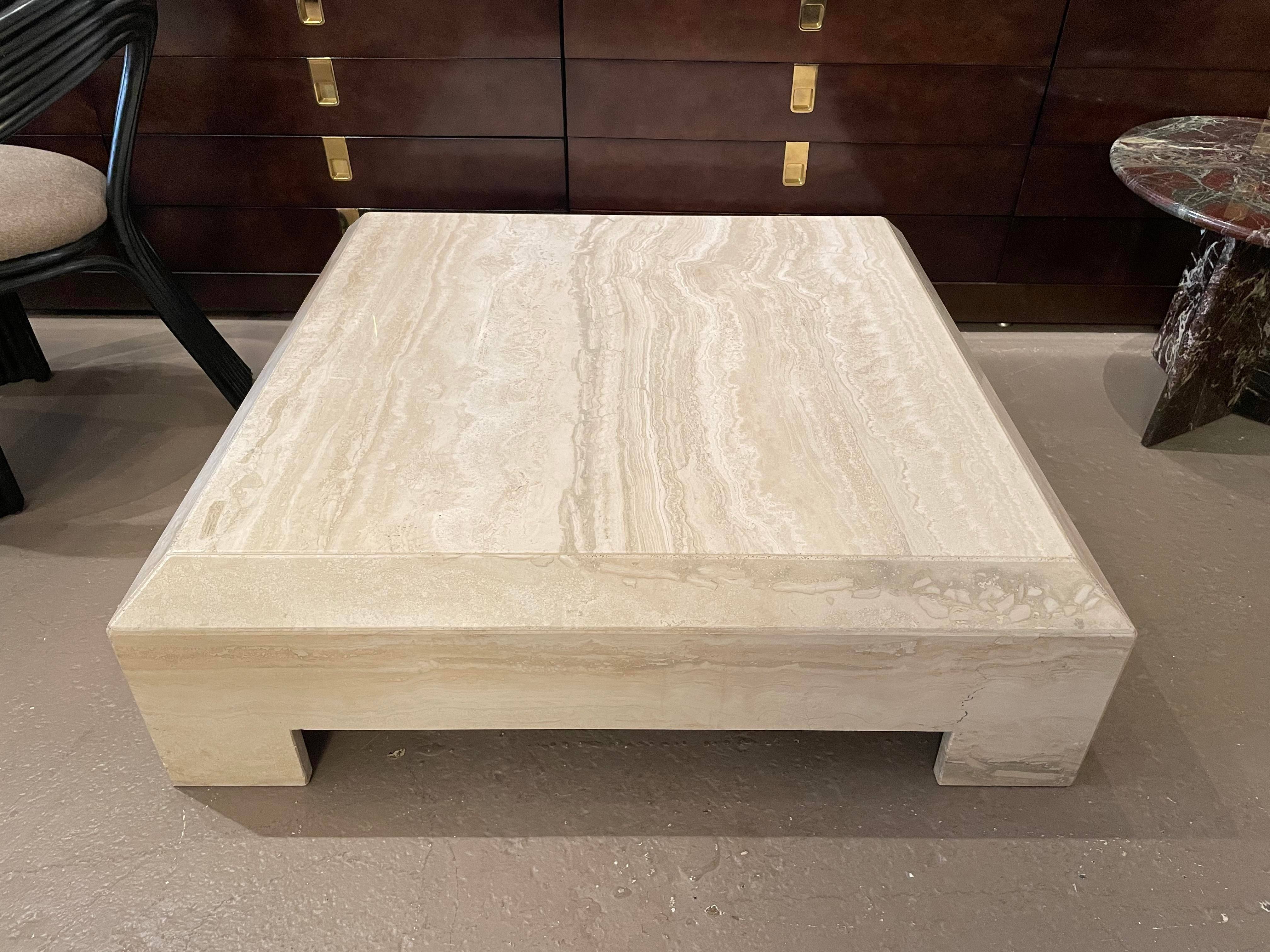 Postmodern Travertine Coffee Table With Ming Style Legs