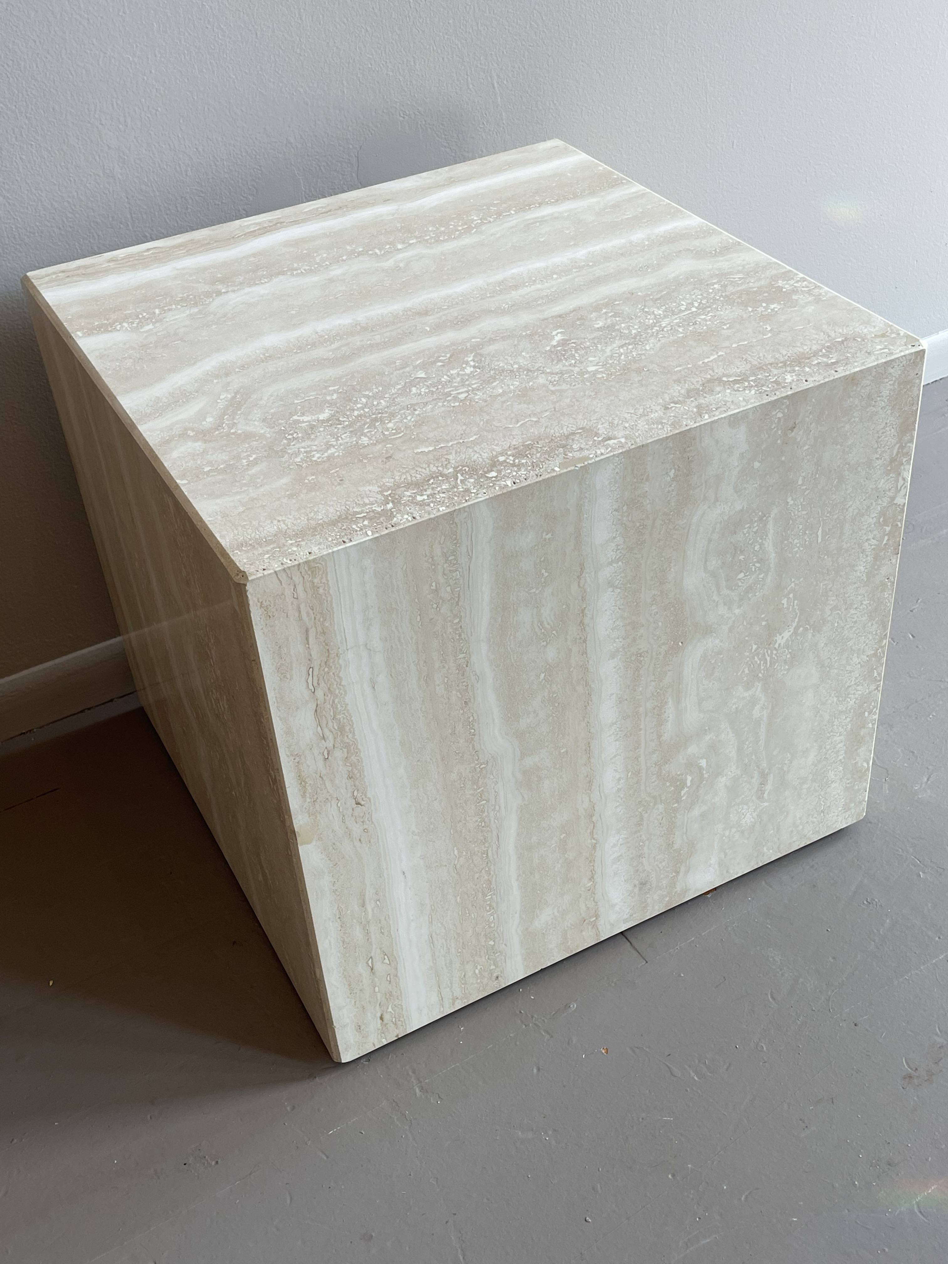 Postmodern Travertine Cube Side Table
