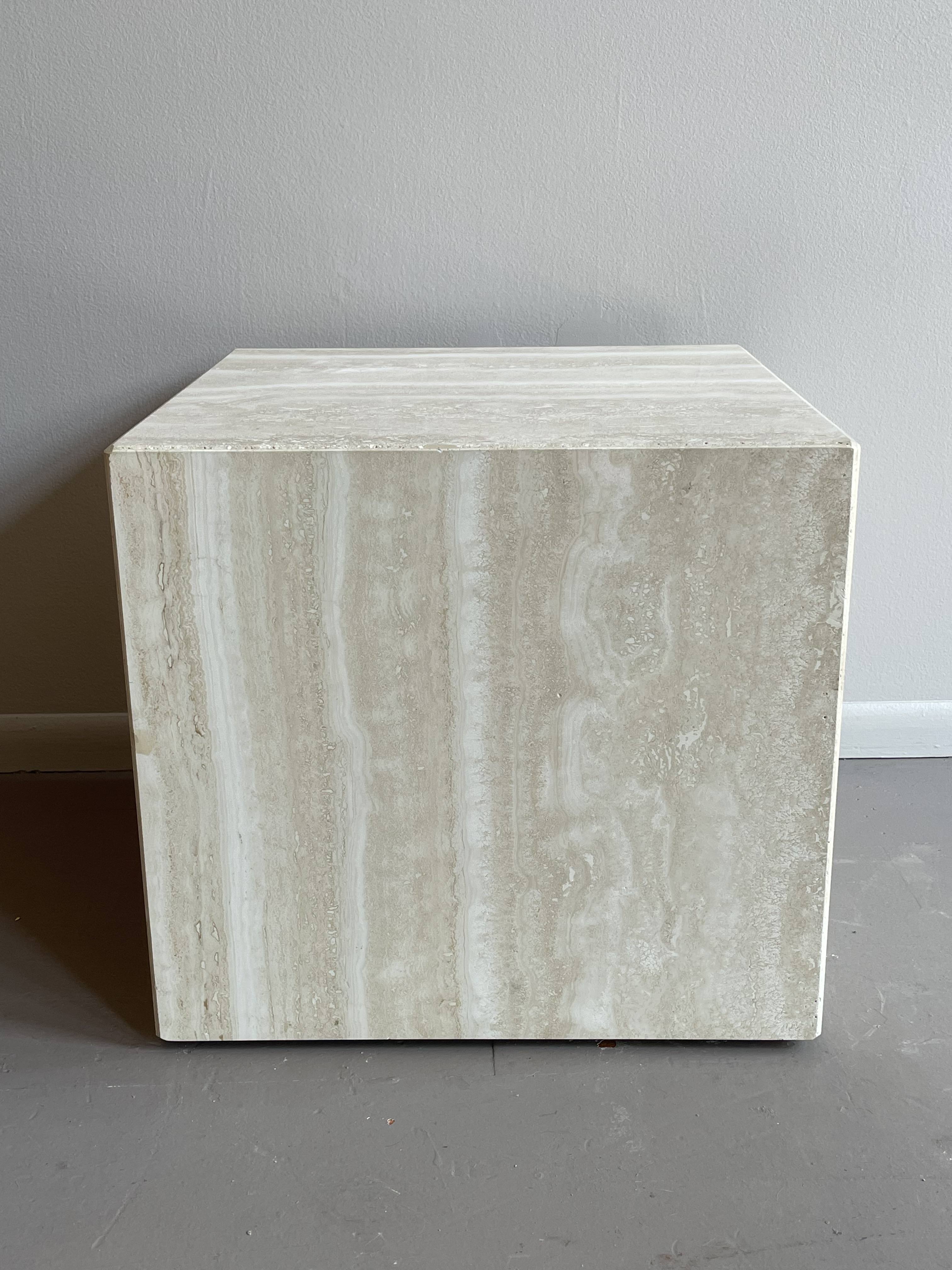 Postmodern Travertine Cube Side Table
