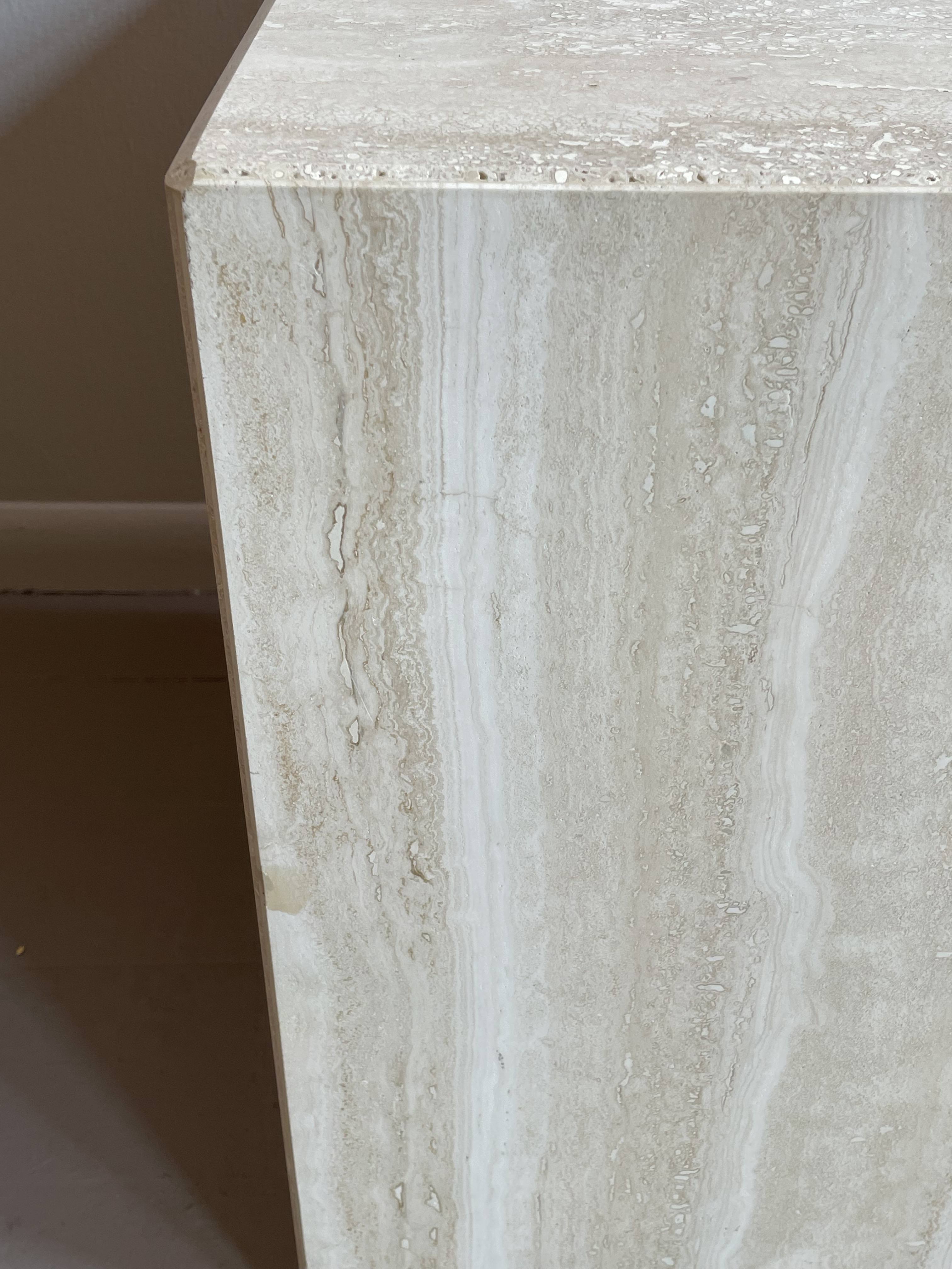 Postmodern Travertine Cube Side Table