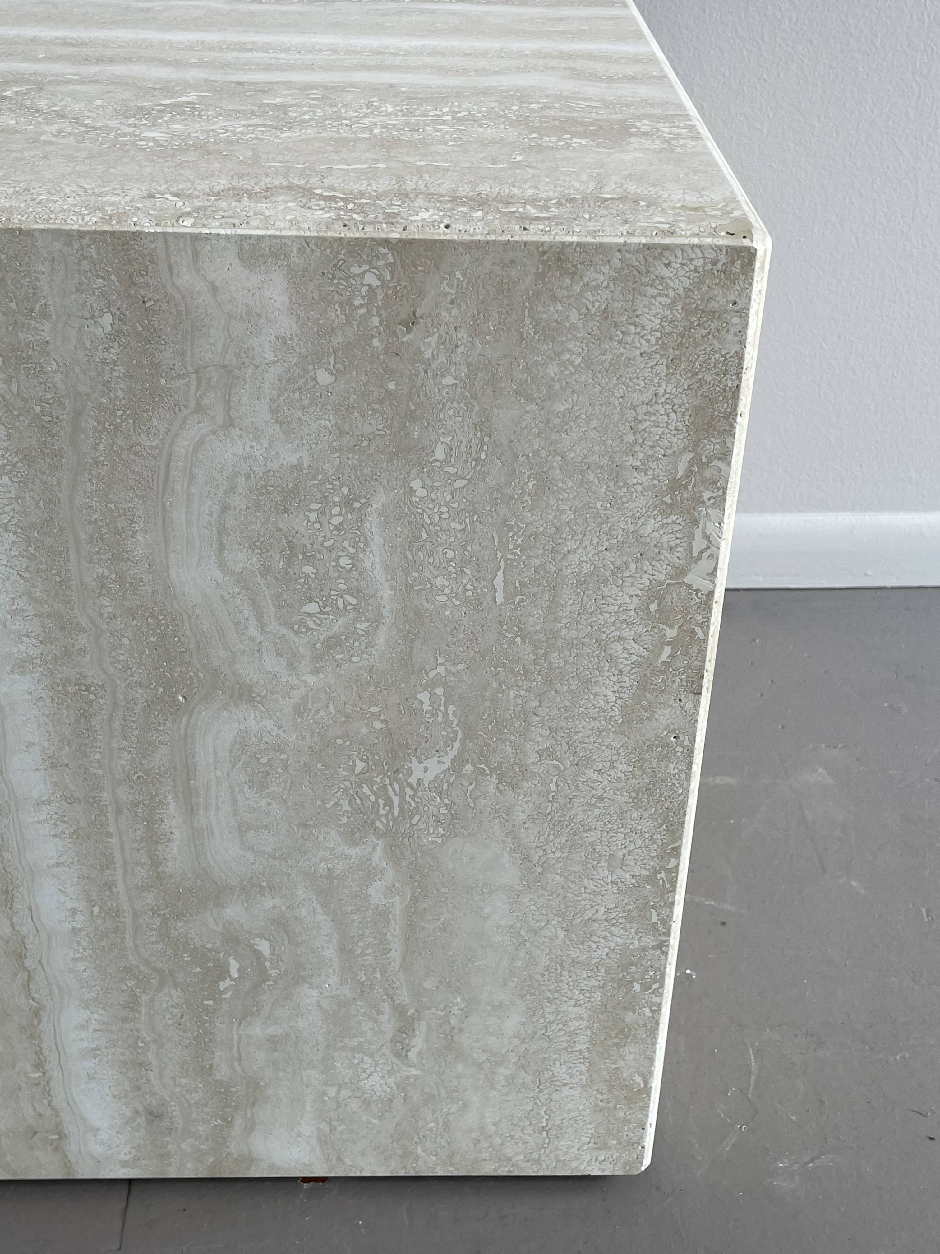 Postmodern Travertine Cube Side Table