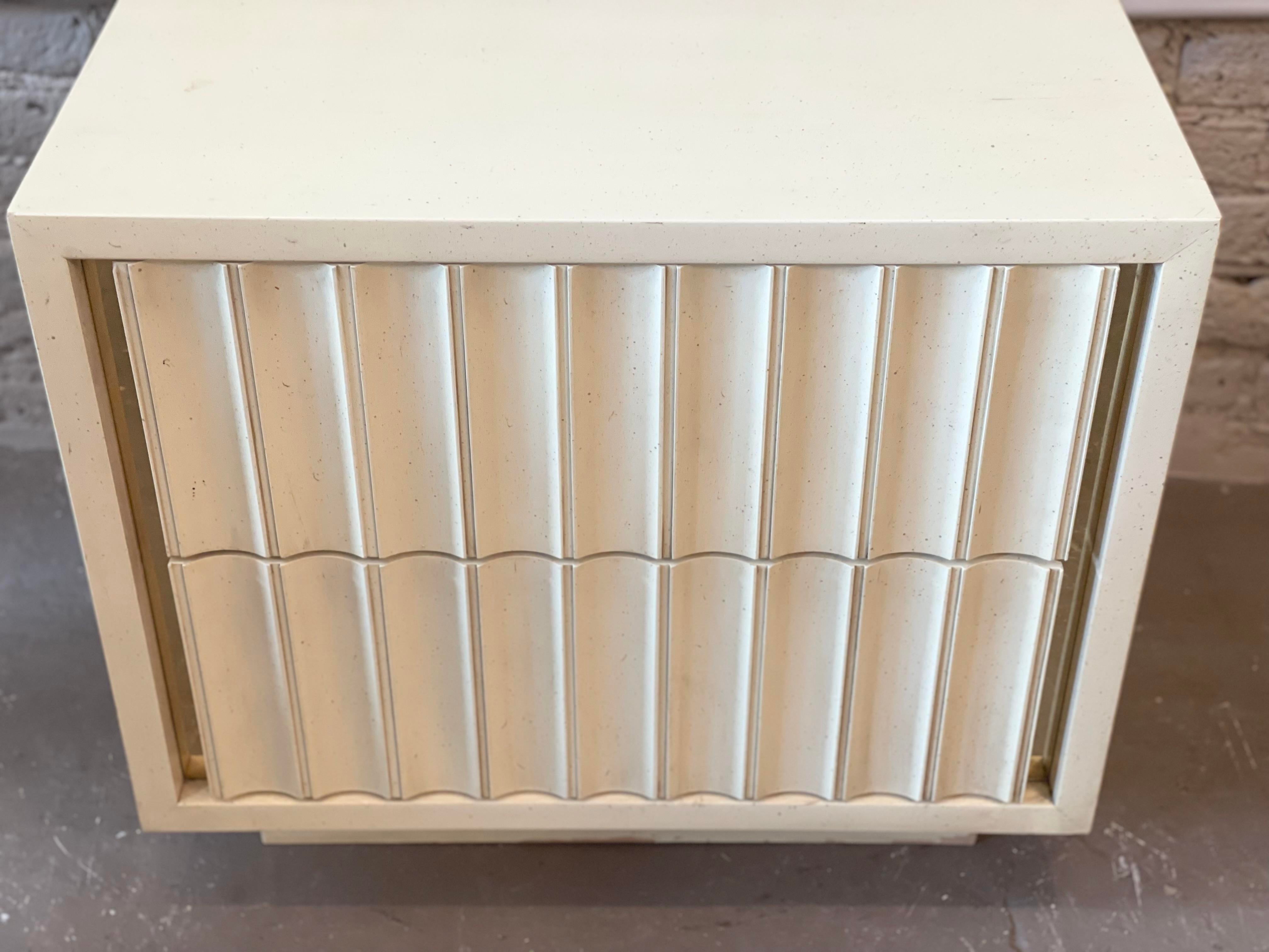 Postmodern Vintage Nightstand With Fluted and Brass Detailing
