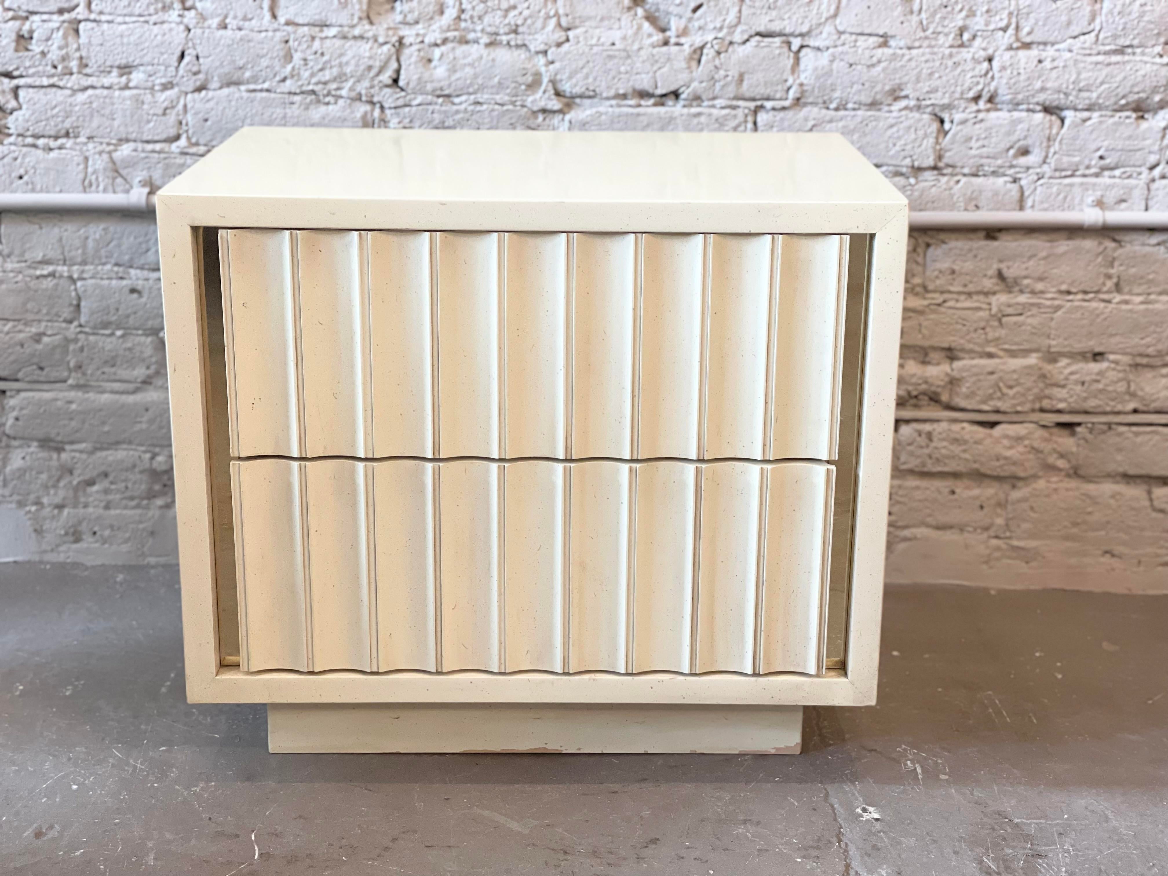 Postmodern Vintage Nightstand With Fluted and Brass Detailing