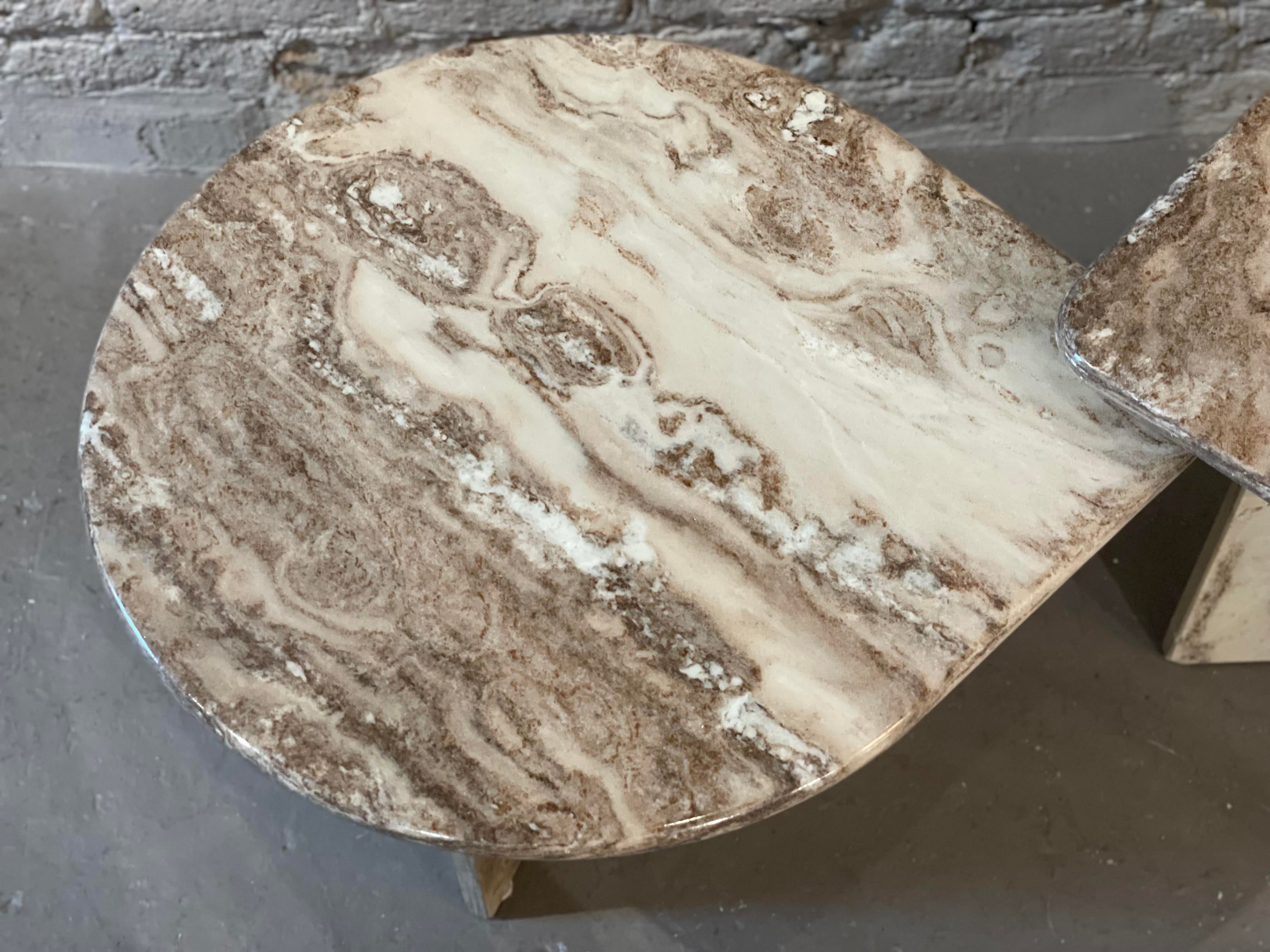 Postmodern Vintage Tear Shape Marble Coffee Tables - a Pair