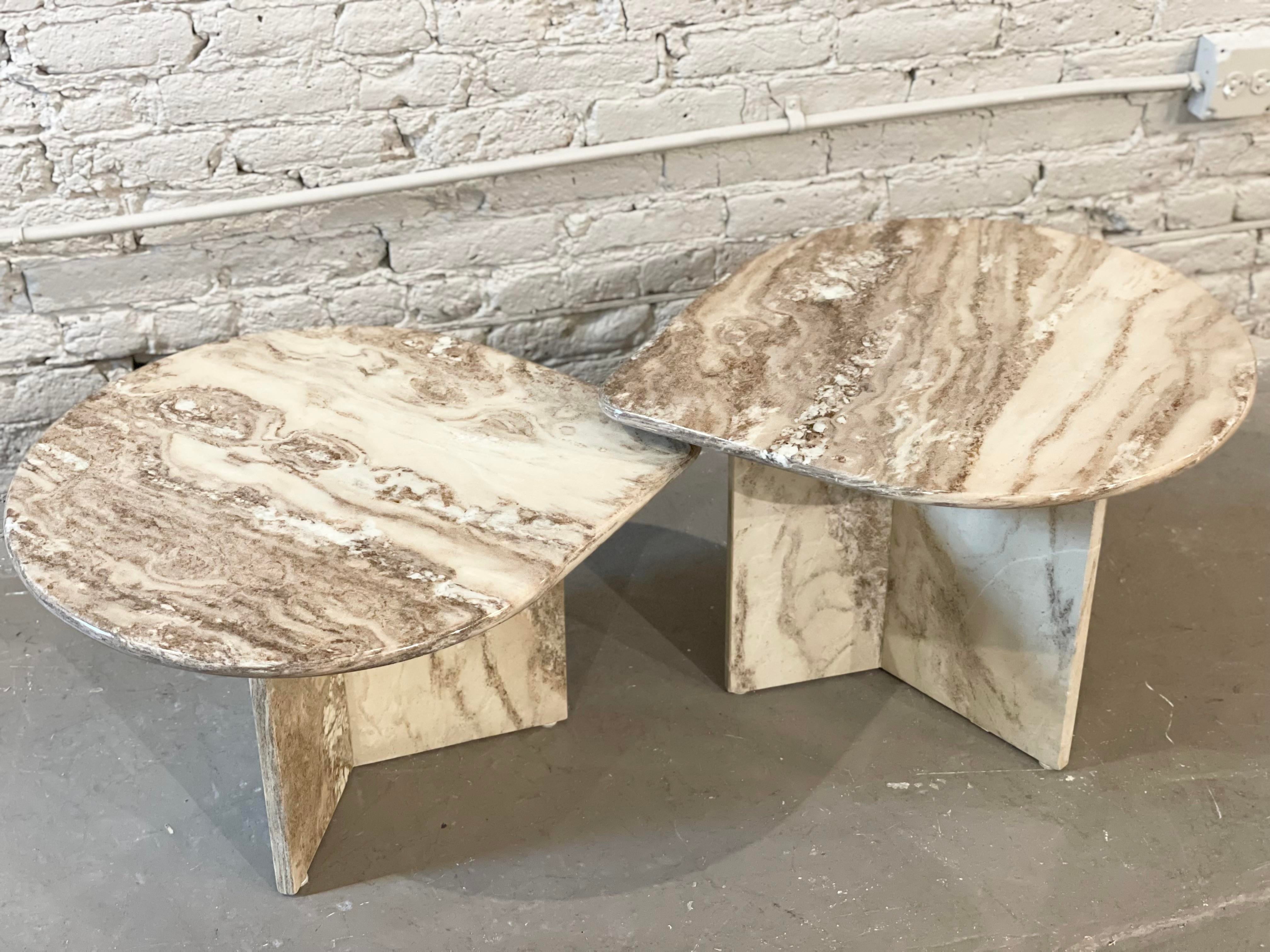 Postmodern Vintage Tear Shape Marble Coffee Tables - a Pair