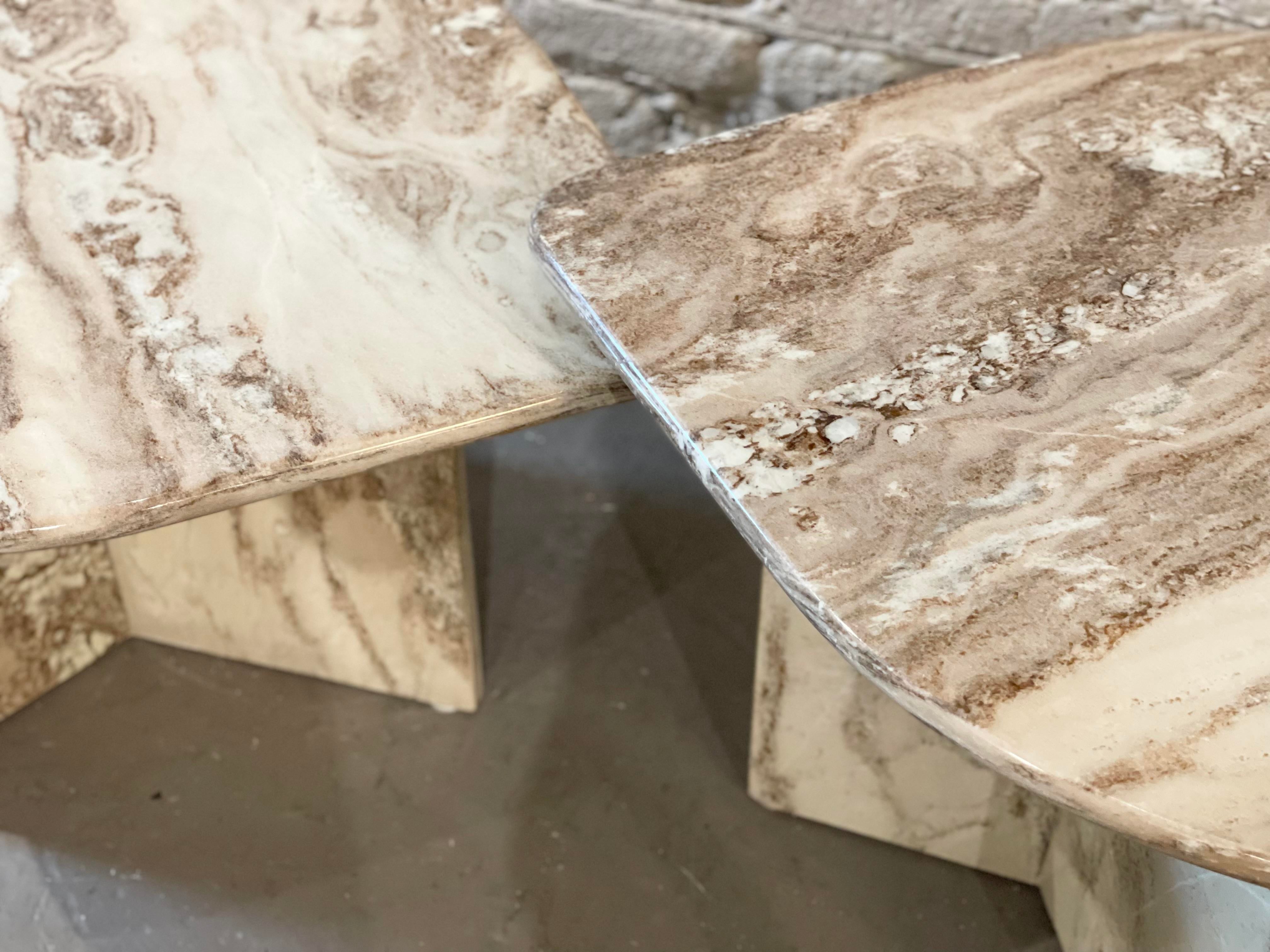 Postmodern Vintage Tear Shape Marble Coffee Tables - a Pair