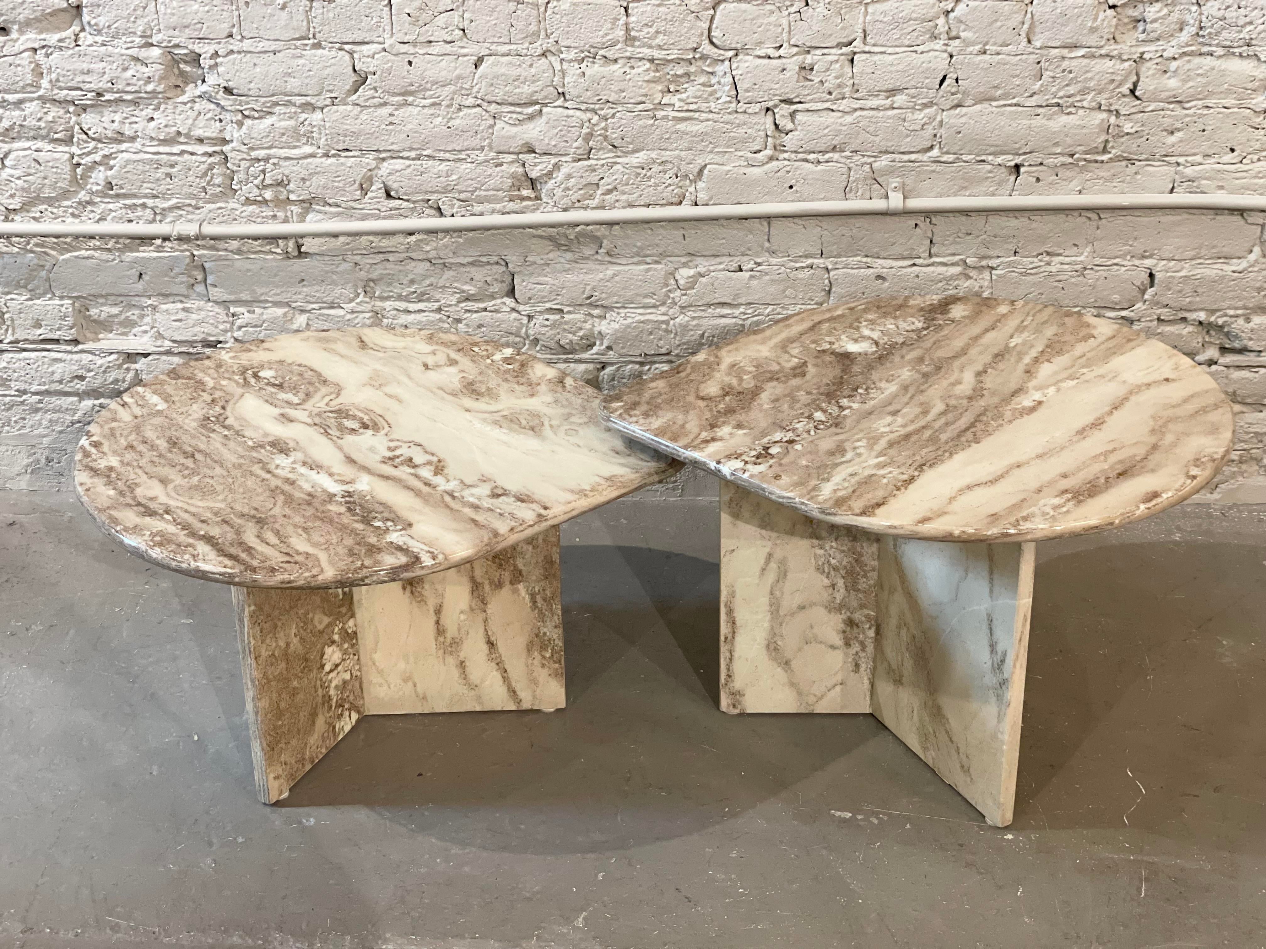 Postmodern Vintage Tear Shape Marble Coffee Tables - a Pair