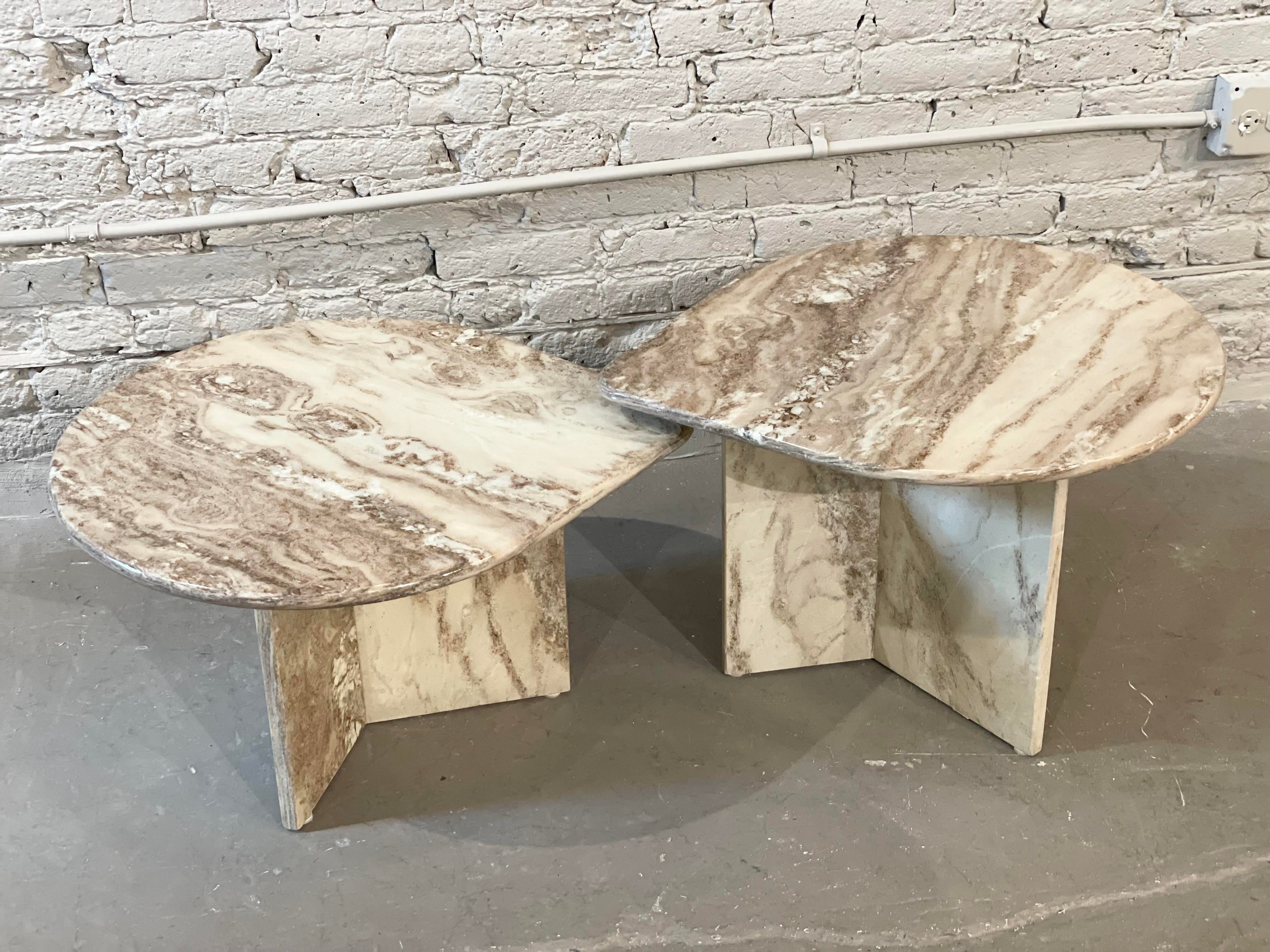 Postmodern Vintage Tear Shape Marble Coffee Tables - a Pair