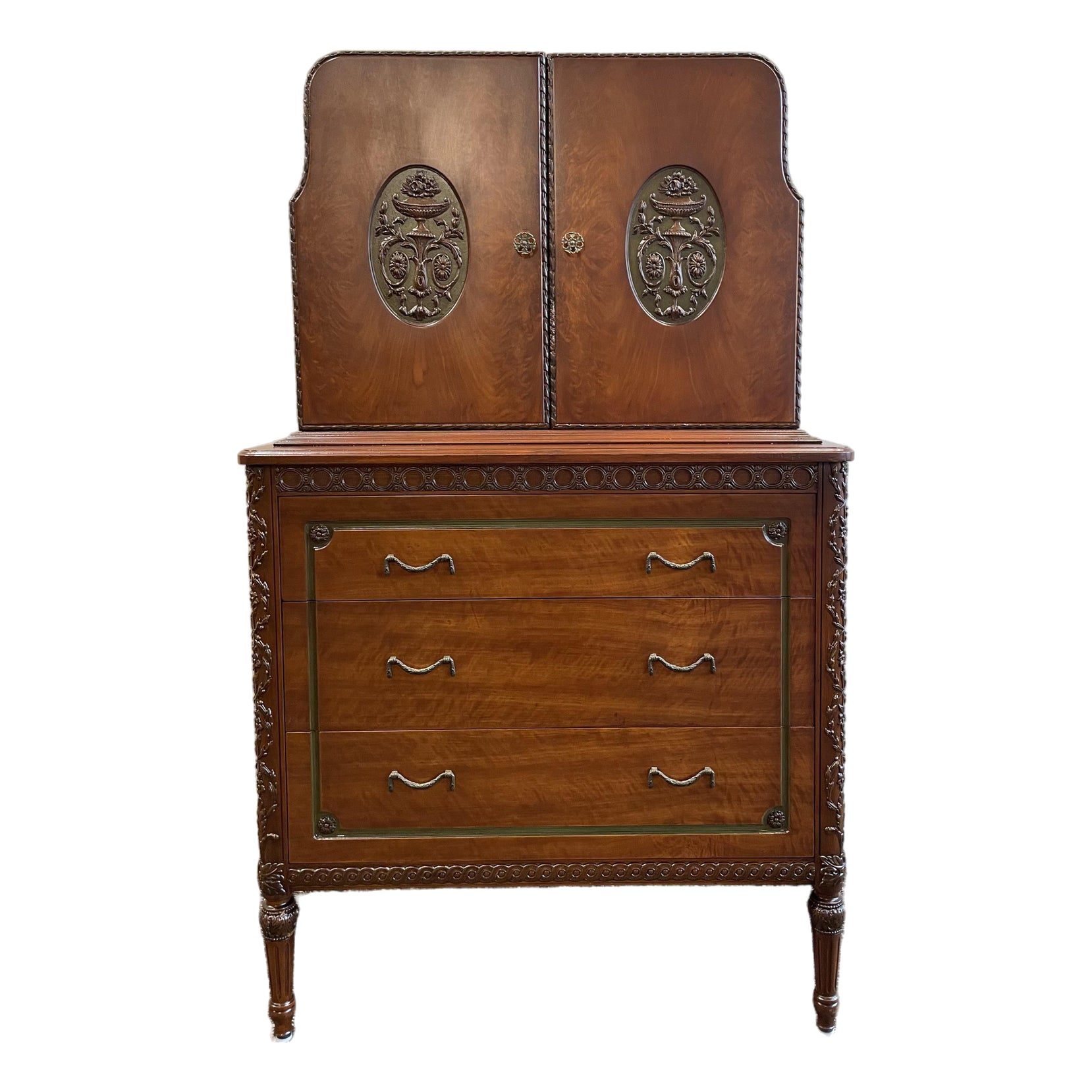 Vintage 1930s Cabinet With Green and Brass Accents - Art Deco/French