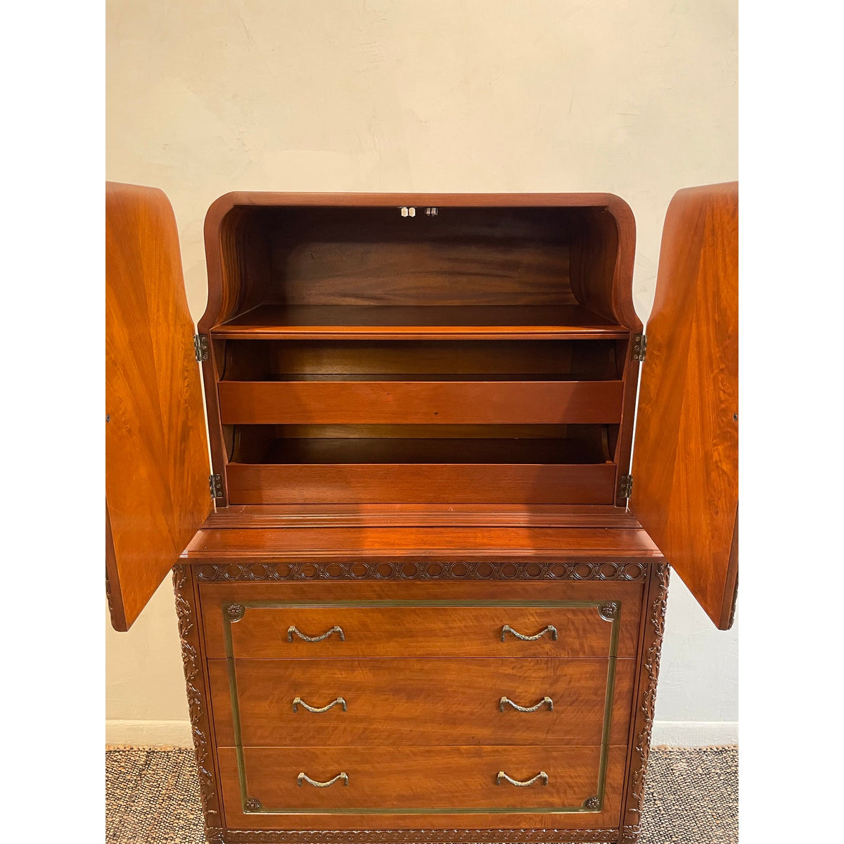 Vintage 1930s Cabinet With Green and Brass Accents - Art Deco/French