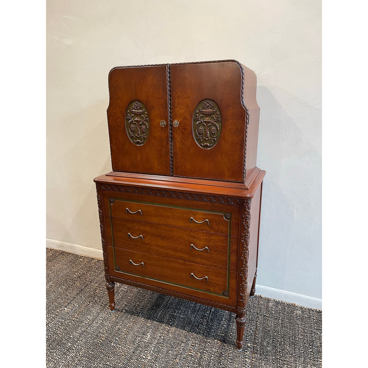 Vintage 1930s Cabinet With Green and Brass Accents - Art Deco/French