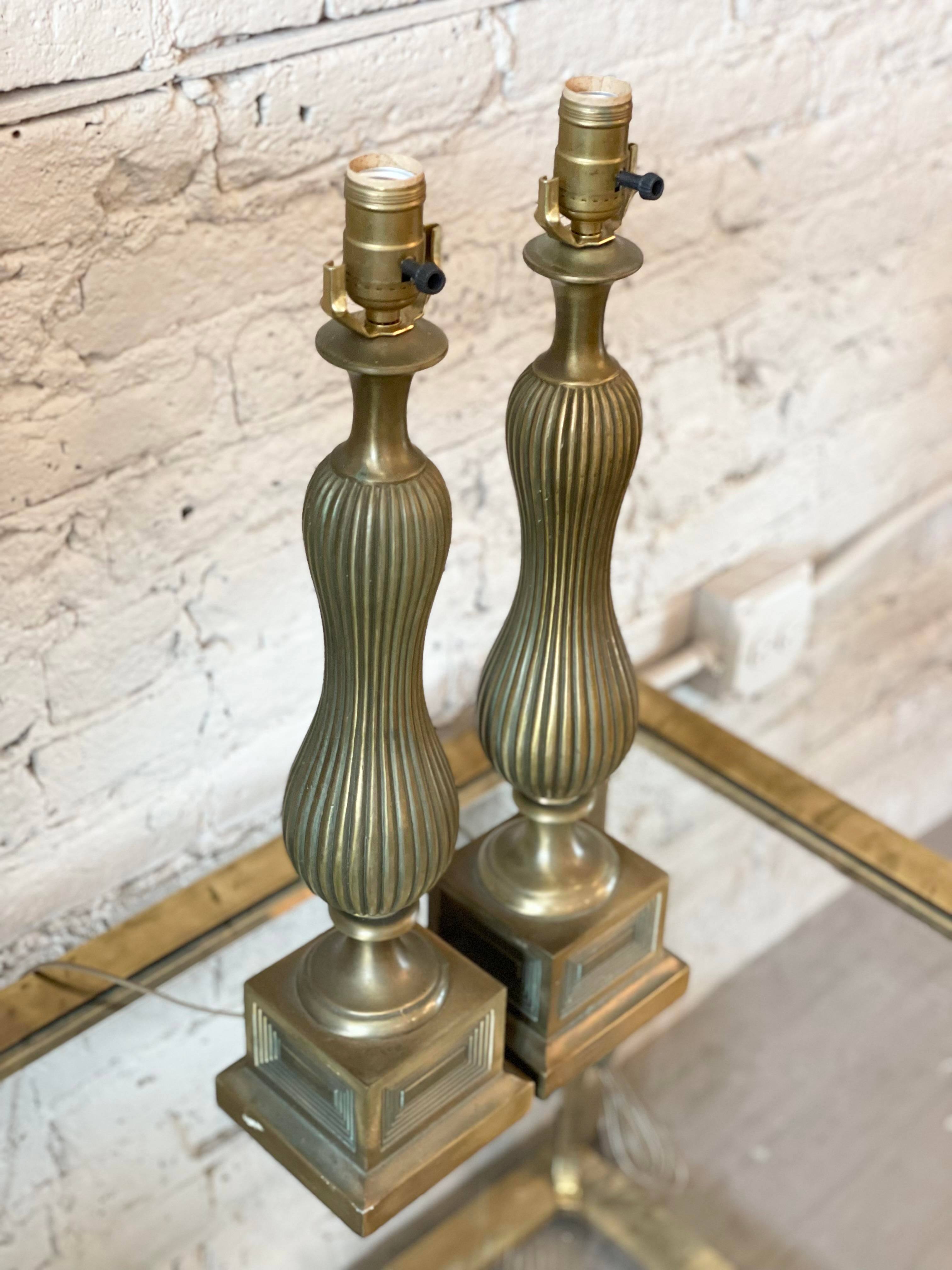 Vintage 1960s Brass Lamps - a Pair