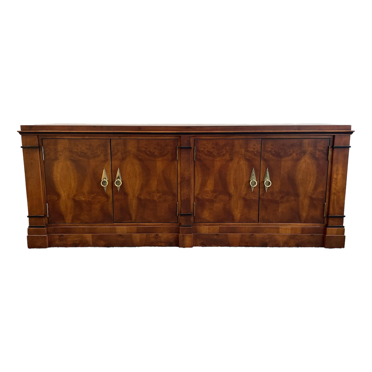 Vintage 1970s Credenza Dresser Wood With Diamond Brass Pulls