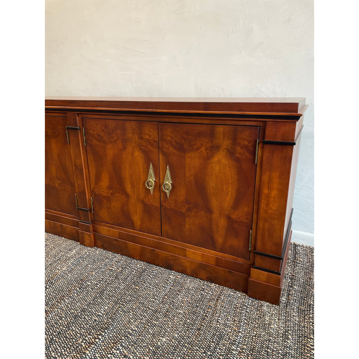 Vintage 1970s Credenza Dresser Wood With Diamond Brass Pulls