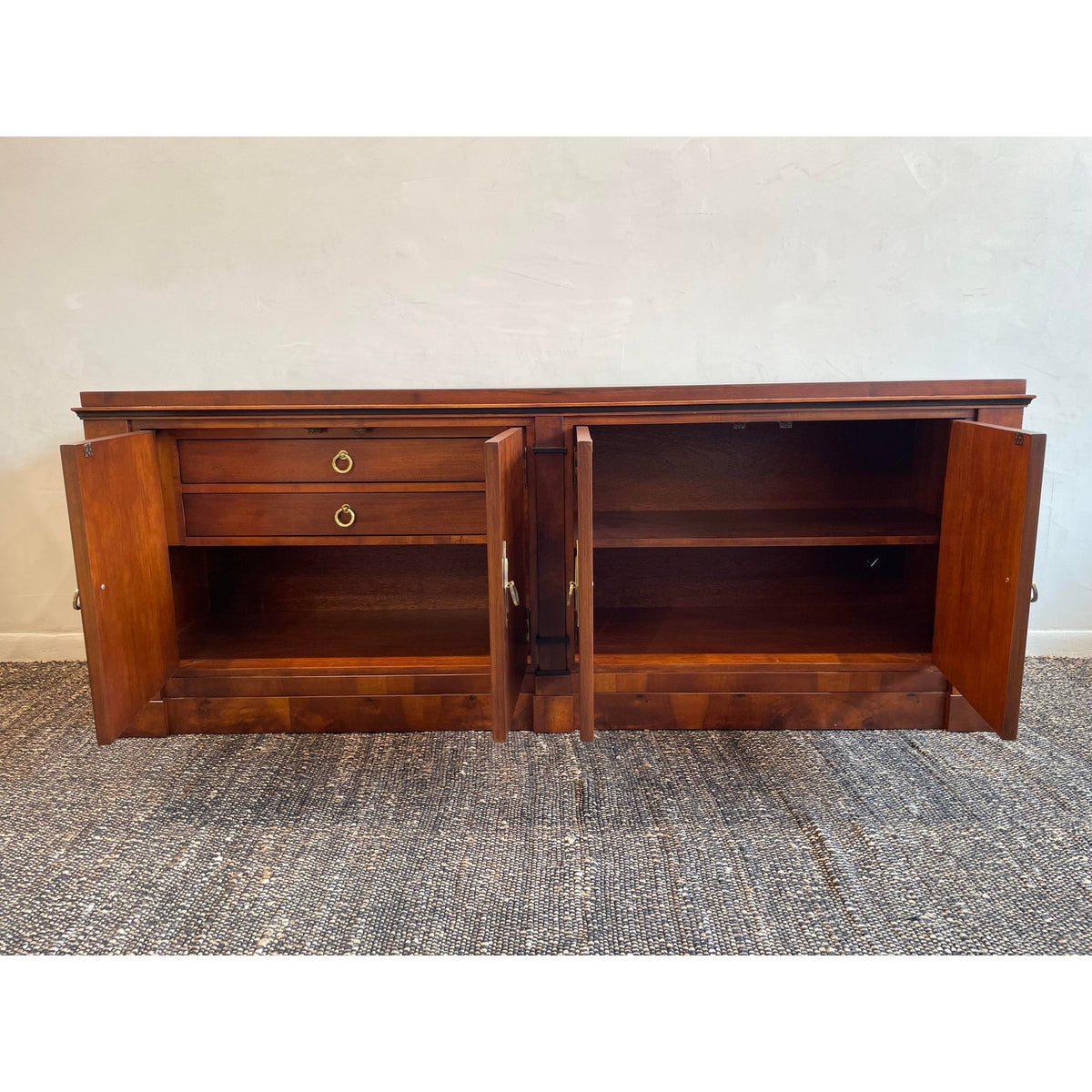 Vintage 1970s Credenza Dresser Wood With Diamond Brass Pulls