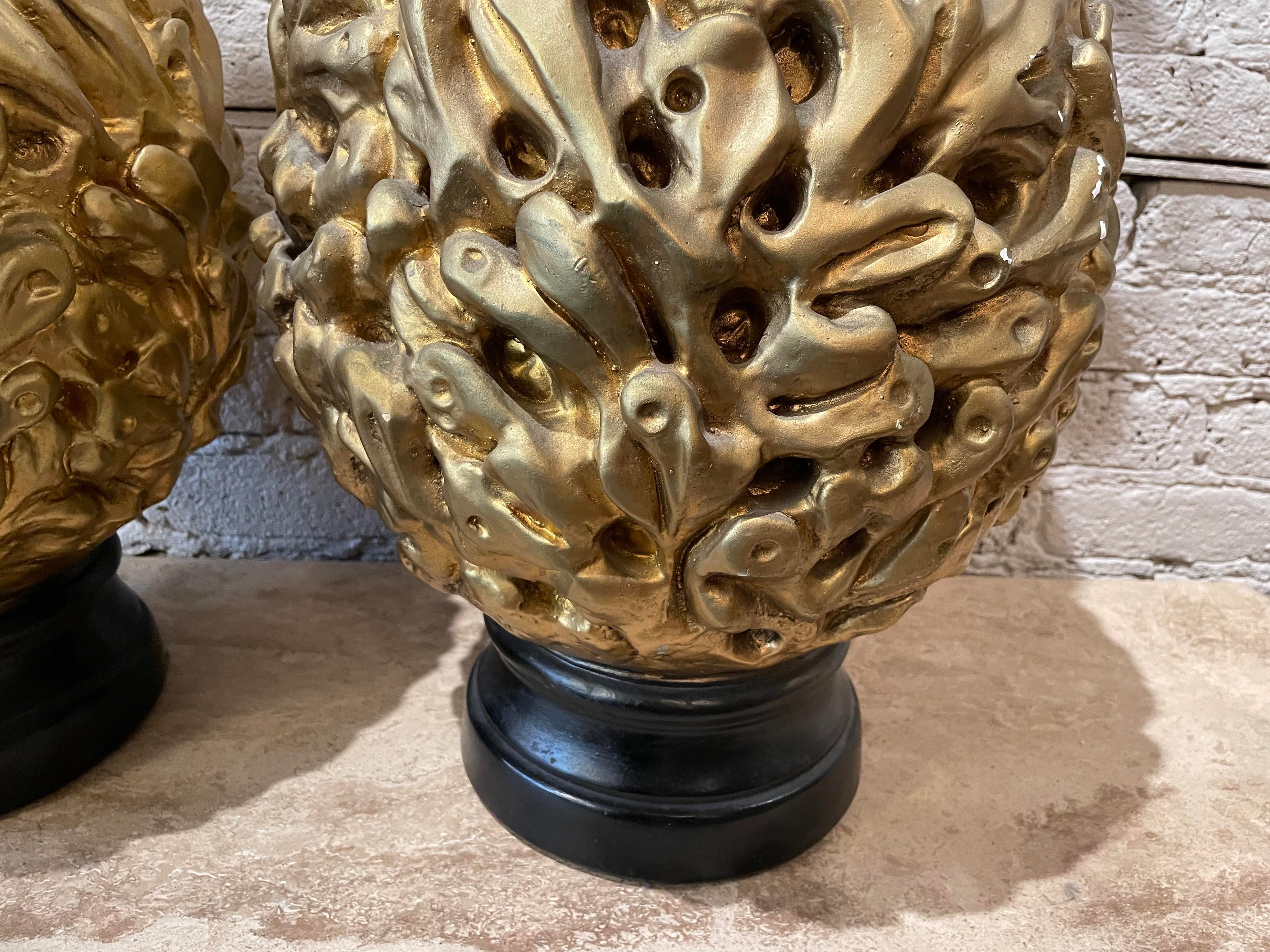 Vintage 1970s Gold Gilt Huge Lamps - a Pair