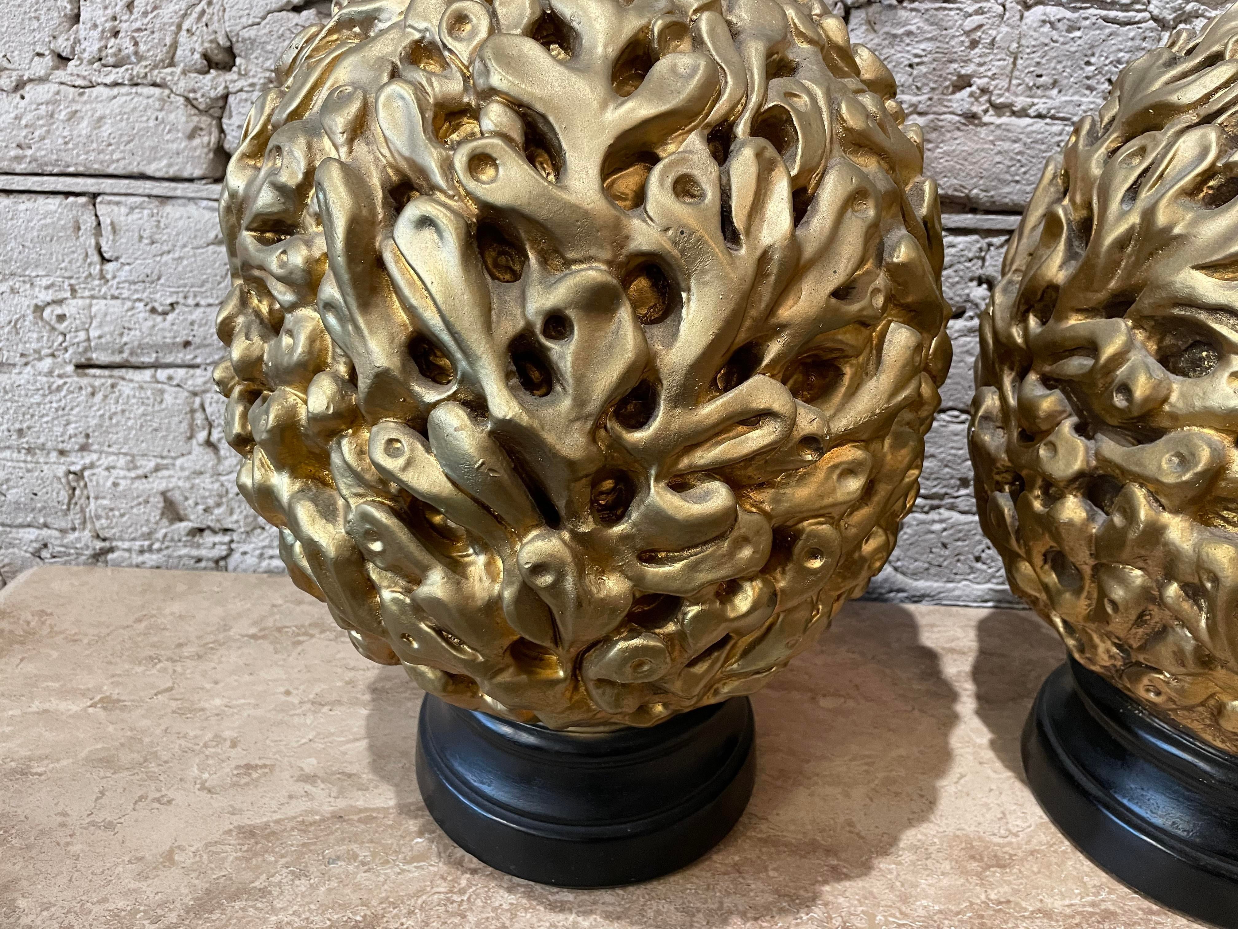 Vintage 1970s Gold Gilt Huge Lamps - a Pair