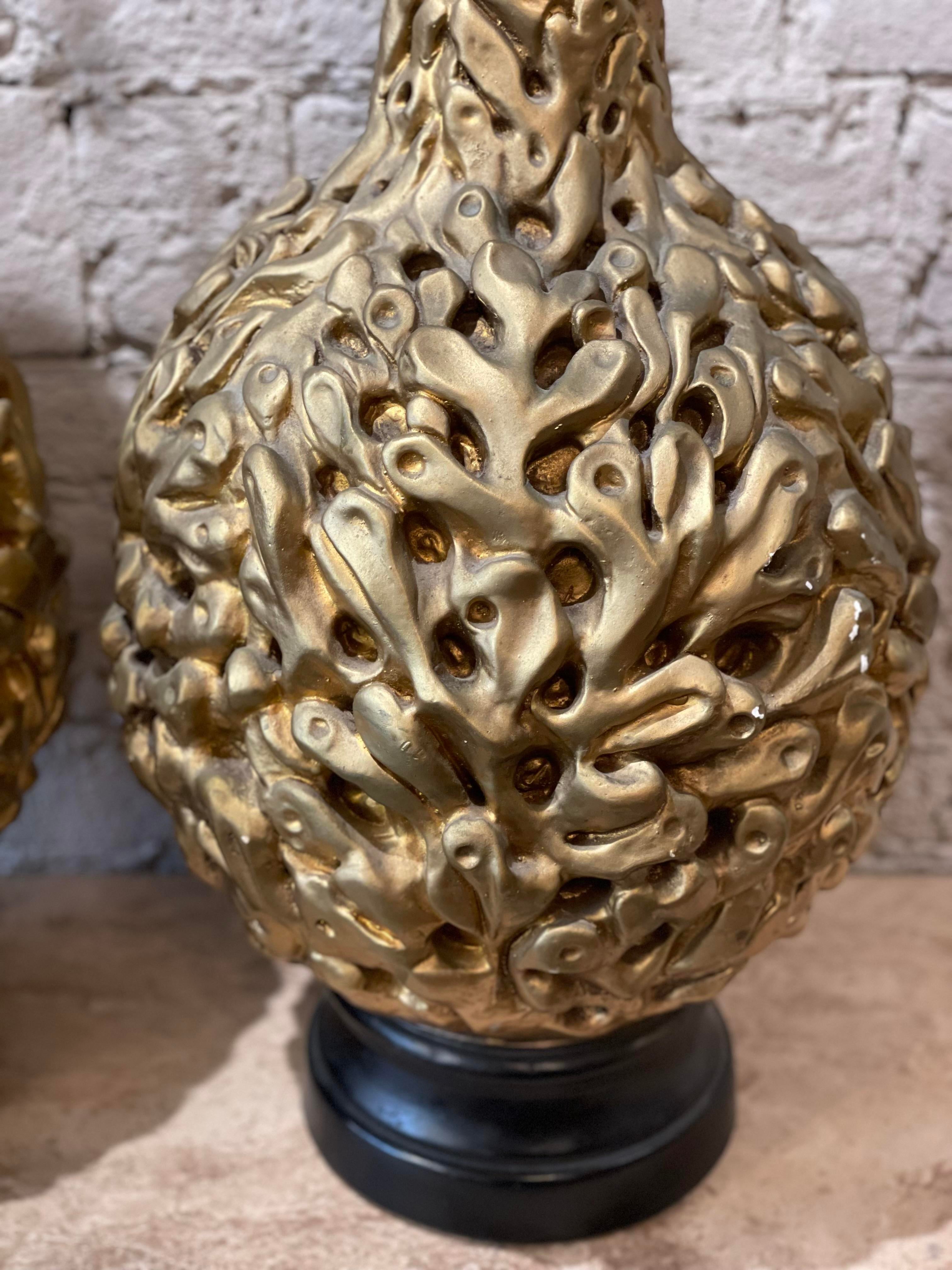 Vintage 1970s Gold Gilt Huge Lamps - a Pair