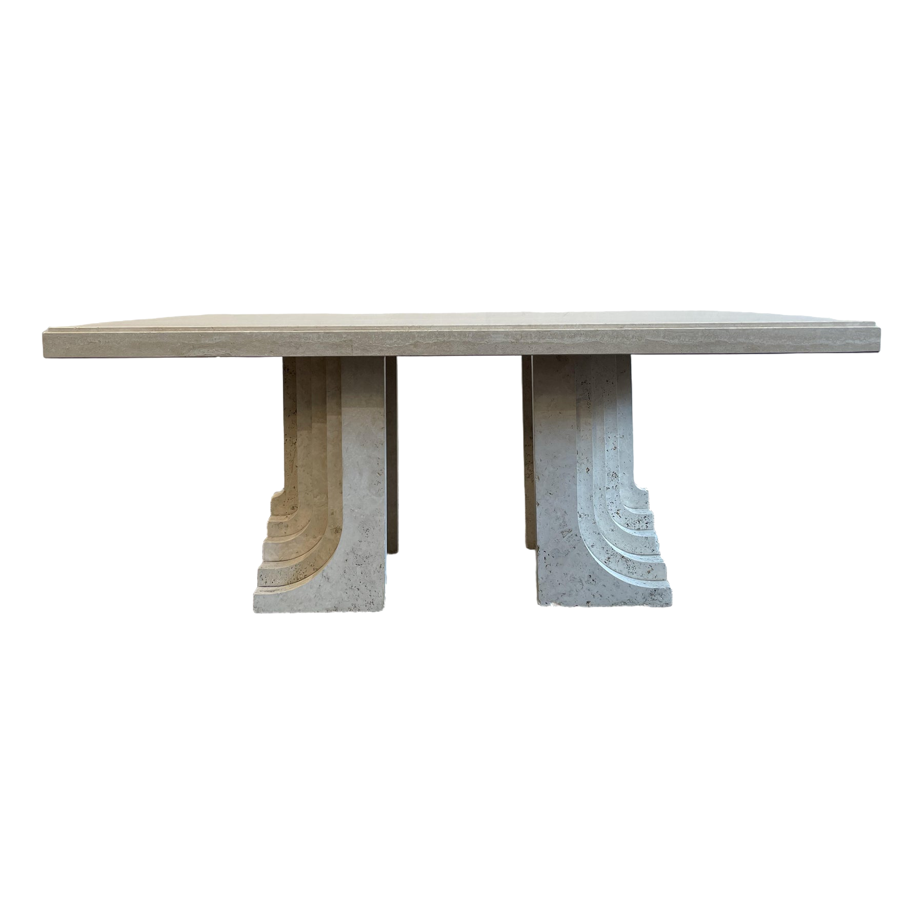 Vintage 1970s Travertine Table in the Manner of Carlo Scarpa