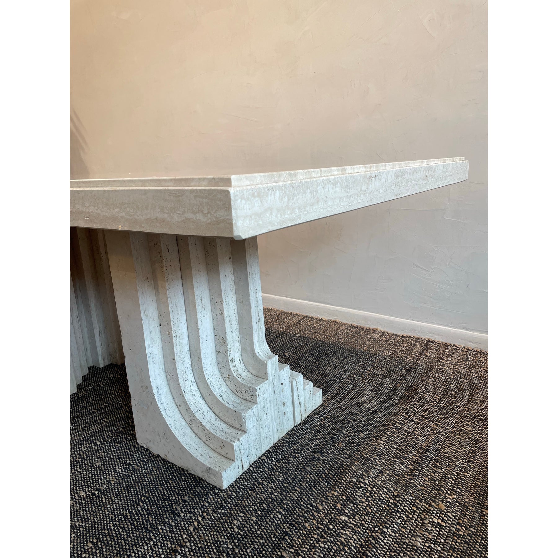 Vintage 1970s Travertine Table in the Manner of Carlo Scarpa