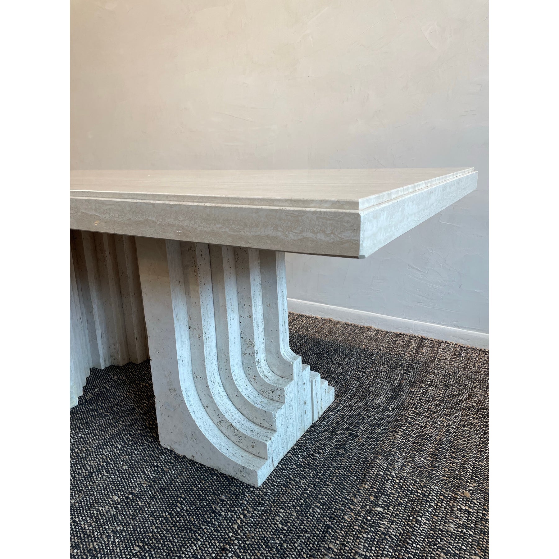 Vintage 1970s Travertine Table in the Manner of Carlo Scarpa