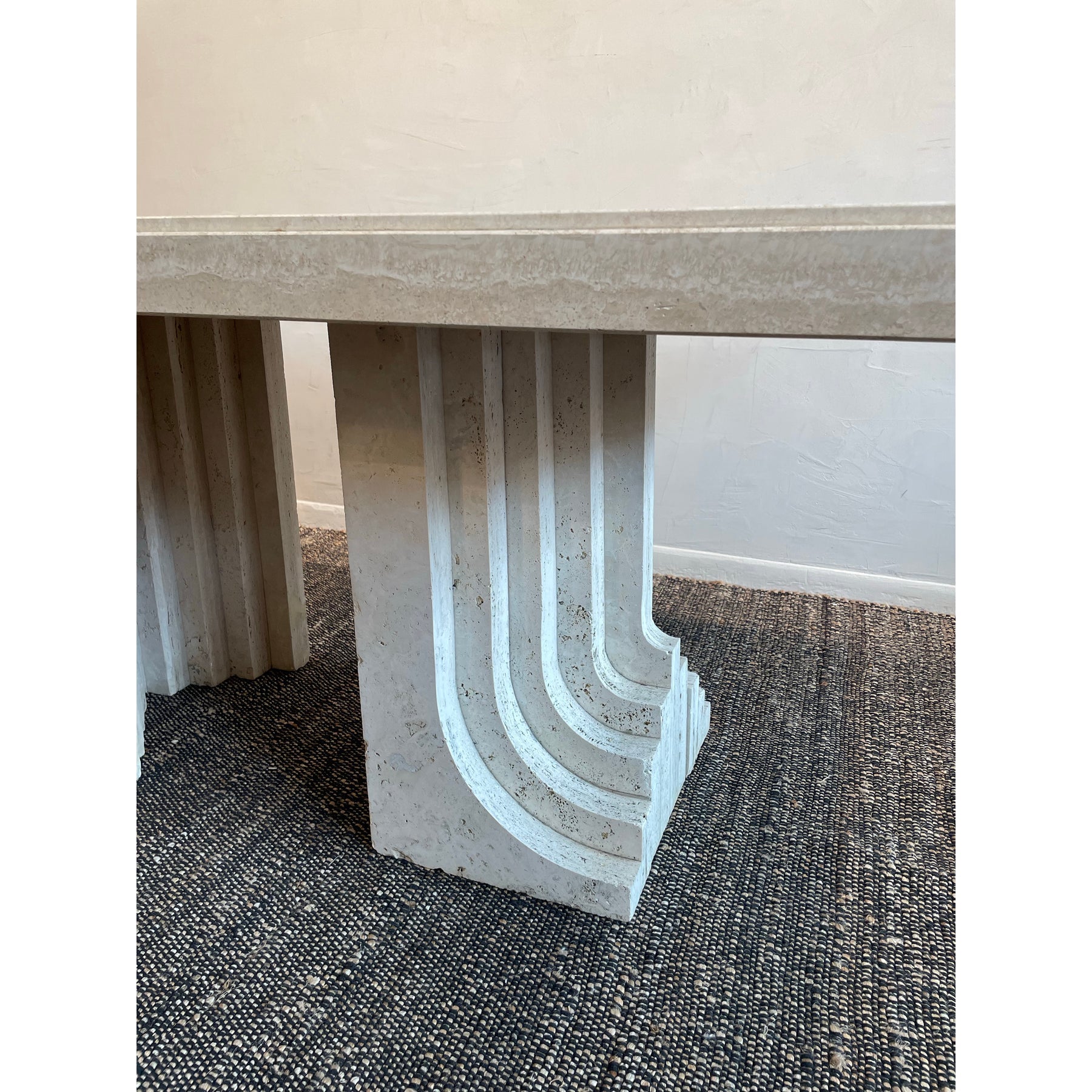Vintage 1970s Travertine Table in the Manner of Carlo Scarpa