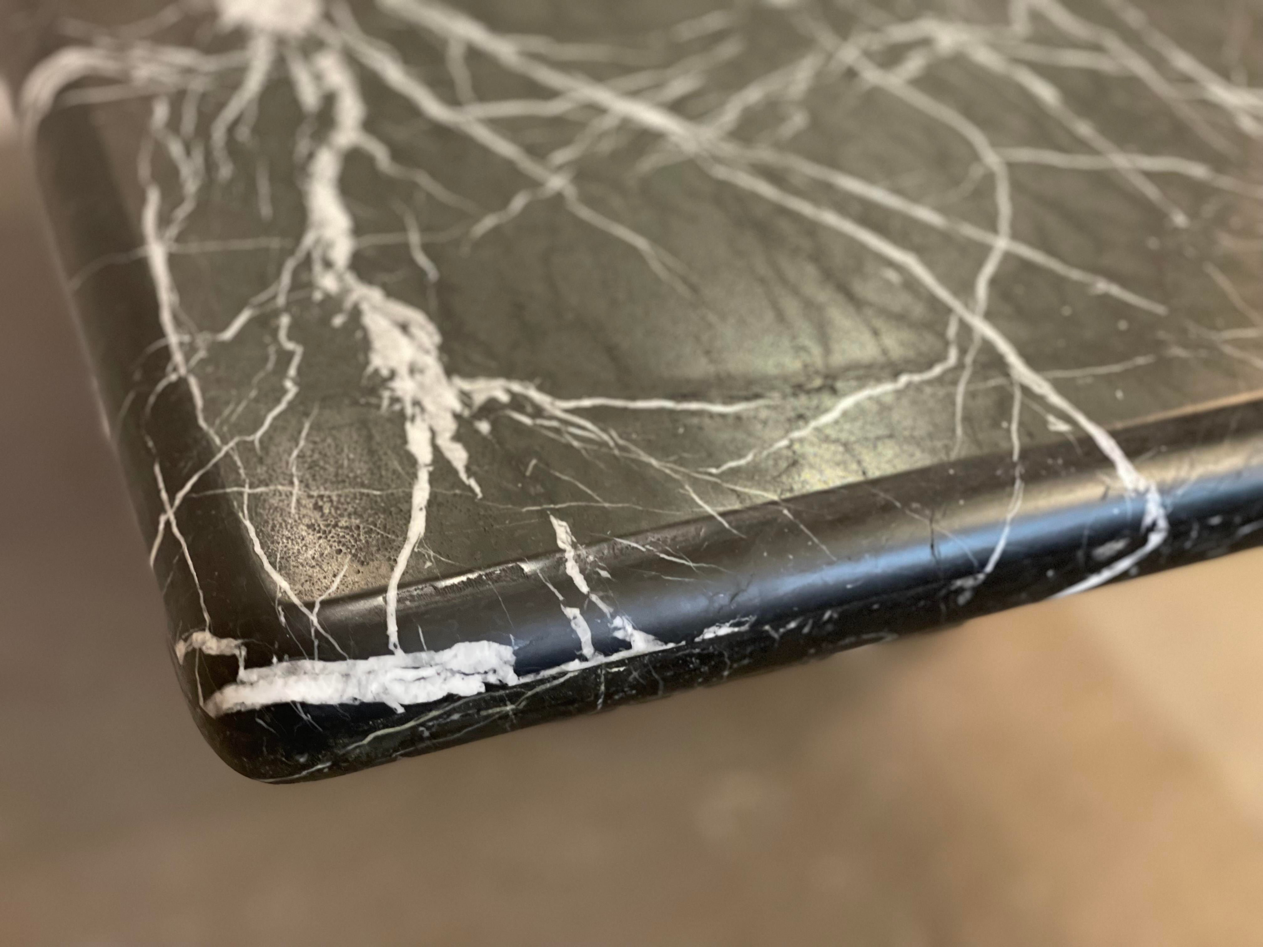 Vintage 1980s Postmodern Nero Marquina Marble Dining Table