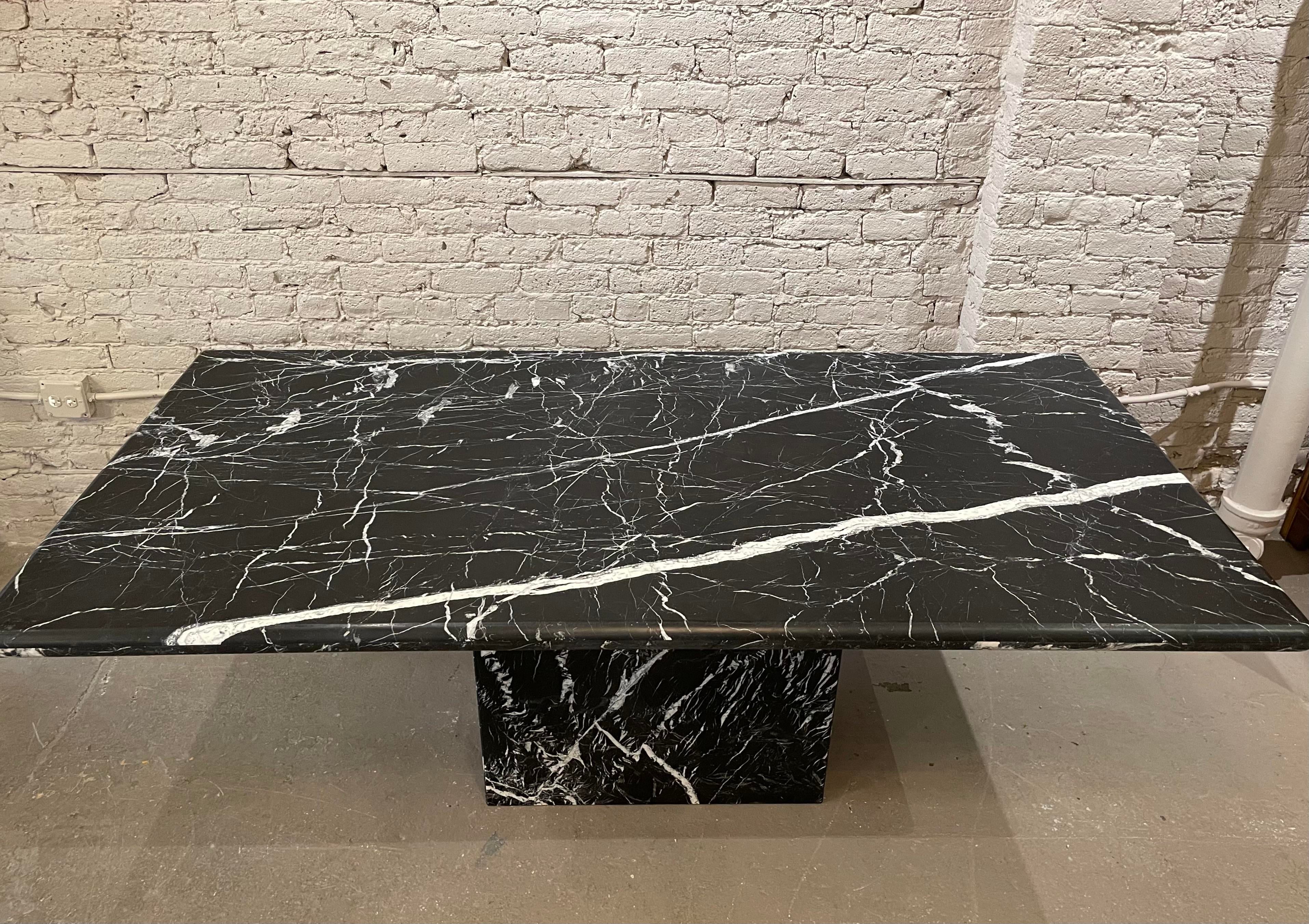 Vintage 1980s Postmodern Nero Marquina Marble Dining Table