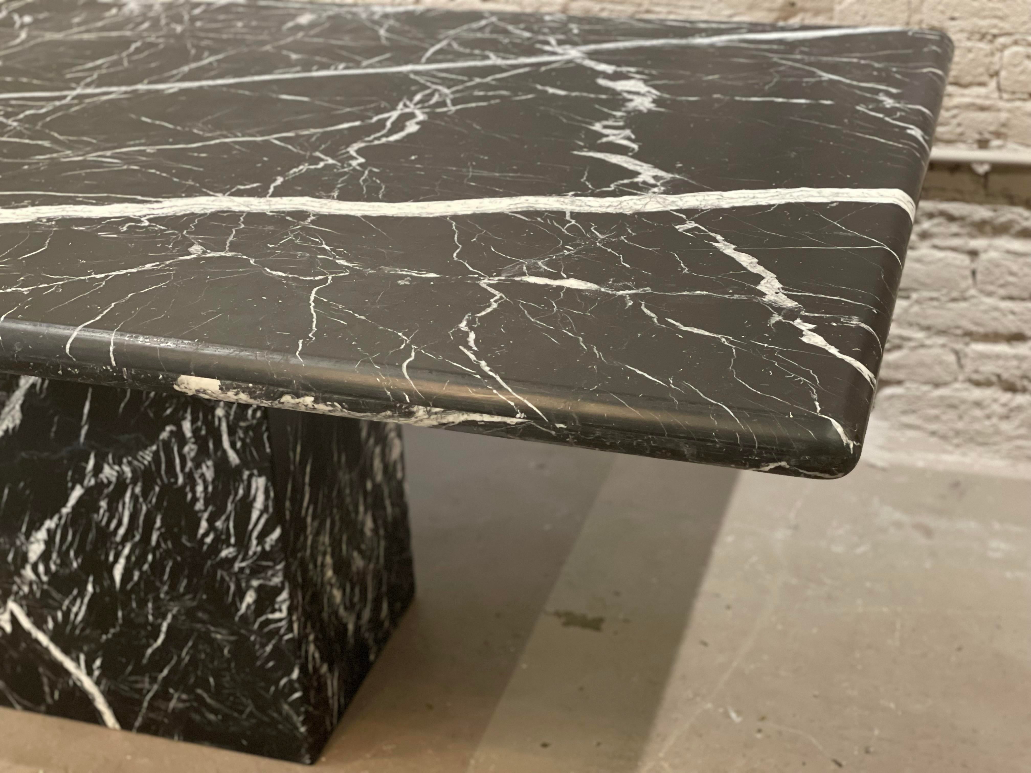 Vintage 1980s Postmodern Nero Marquina Marble Dining Table