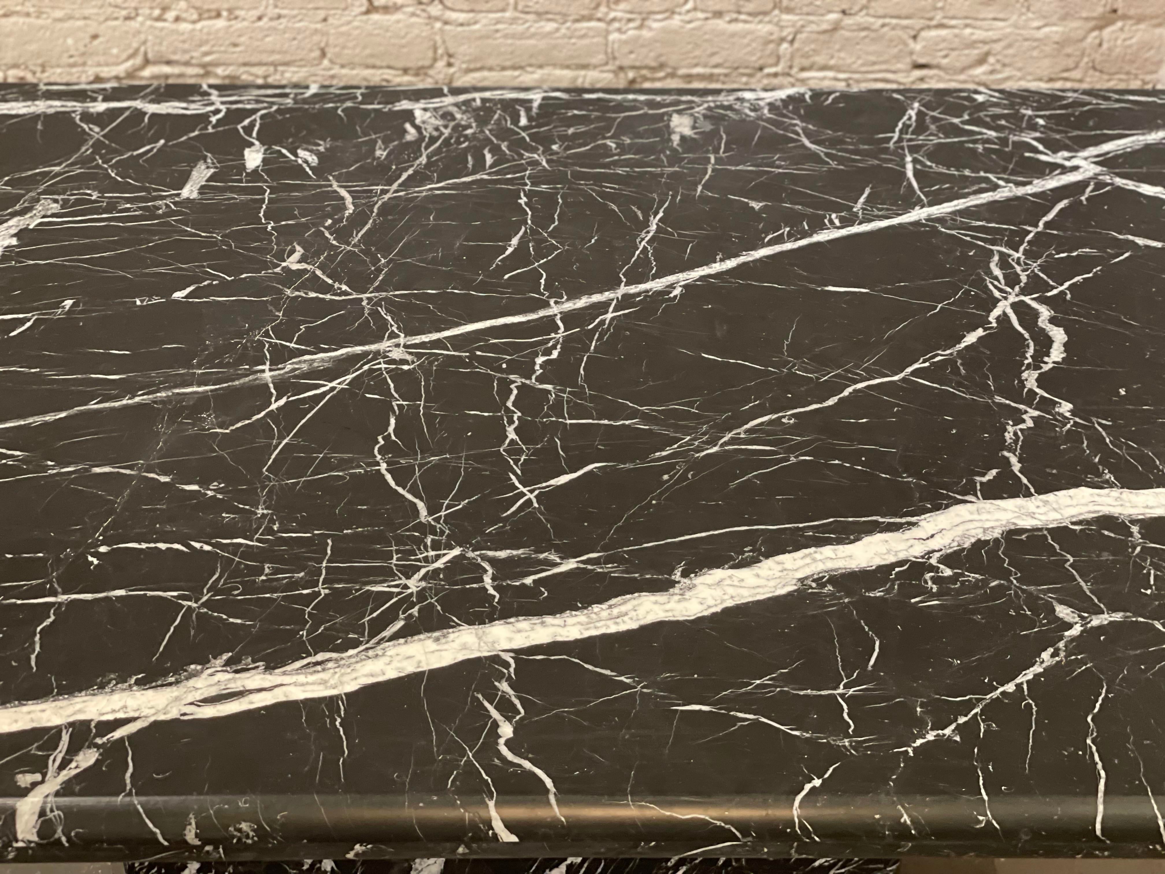 Vintage 1980s Postmodern Nero Marquina Marble Dining Table