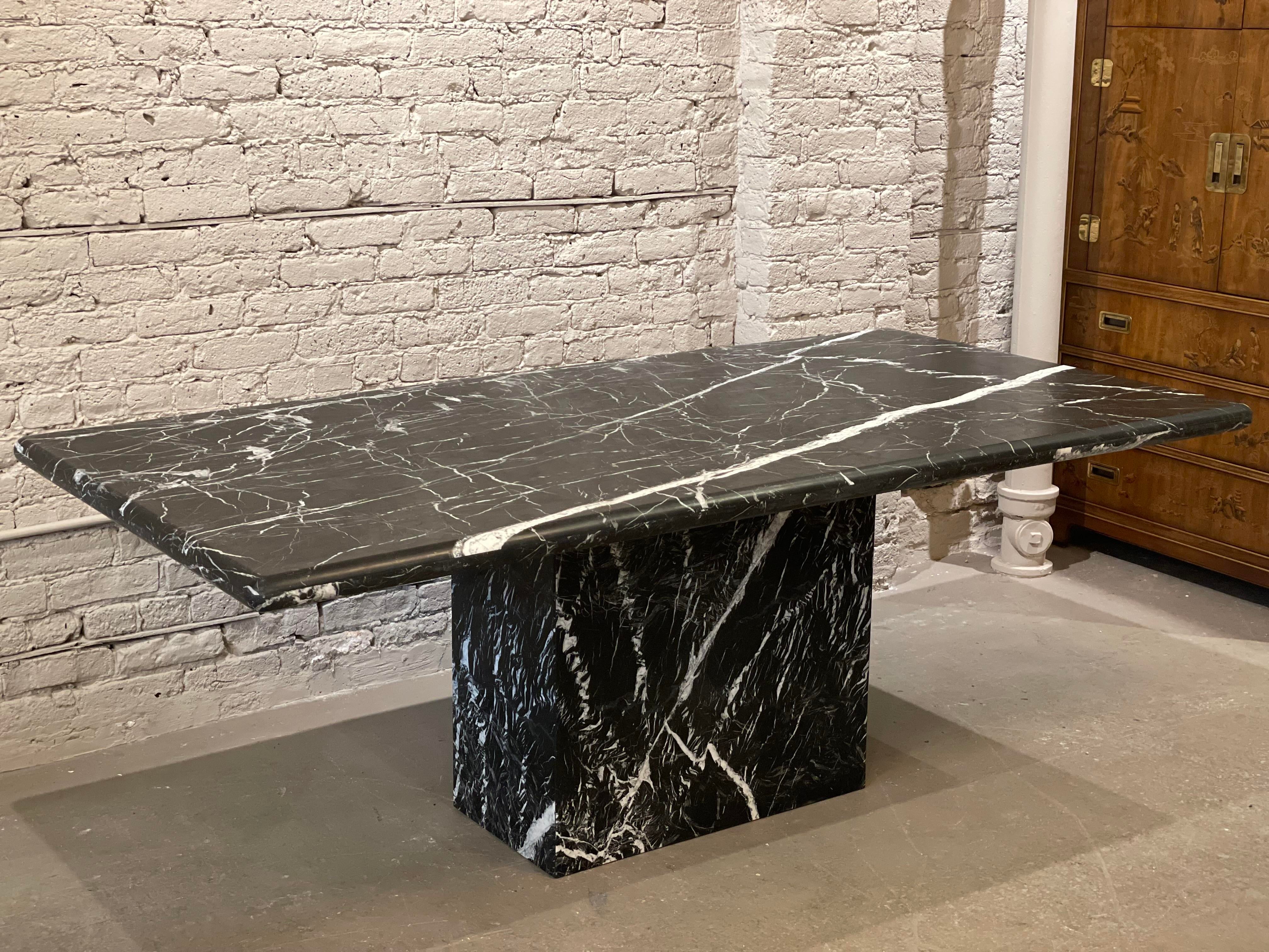 Vintage 1980s Postmodern Nero Marquina Marble Dining Table