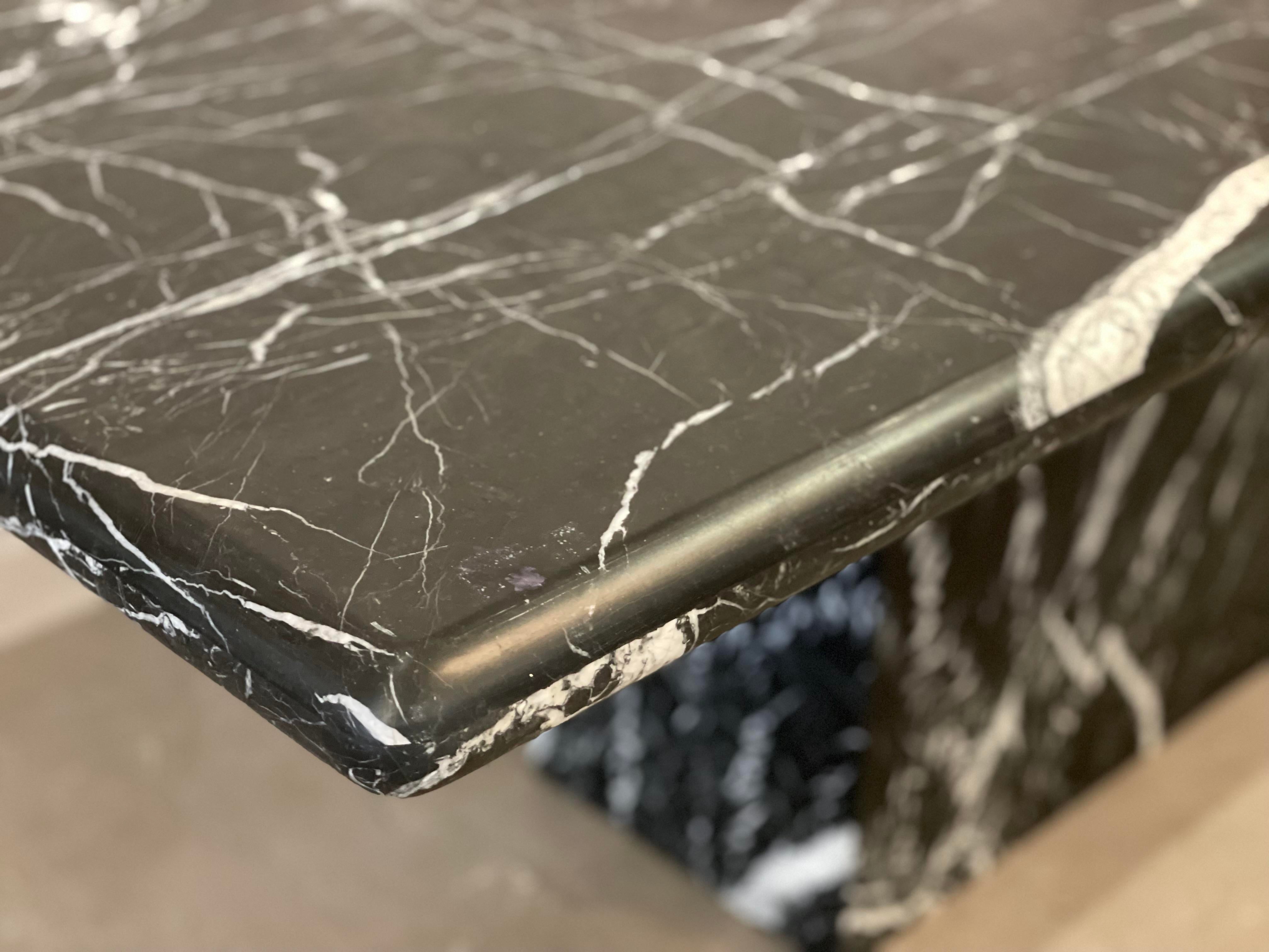 Vintage 1980s Postmodern Nero Marquina Marble Dining Table