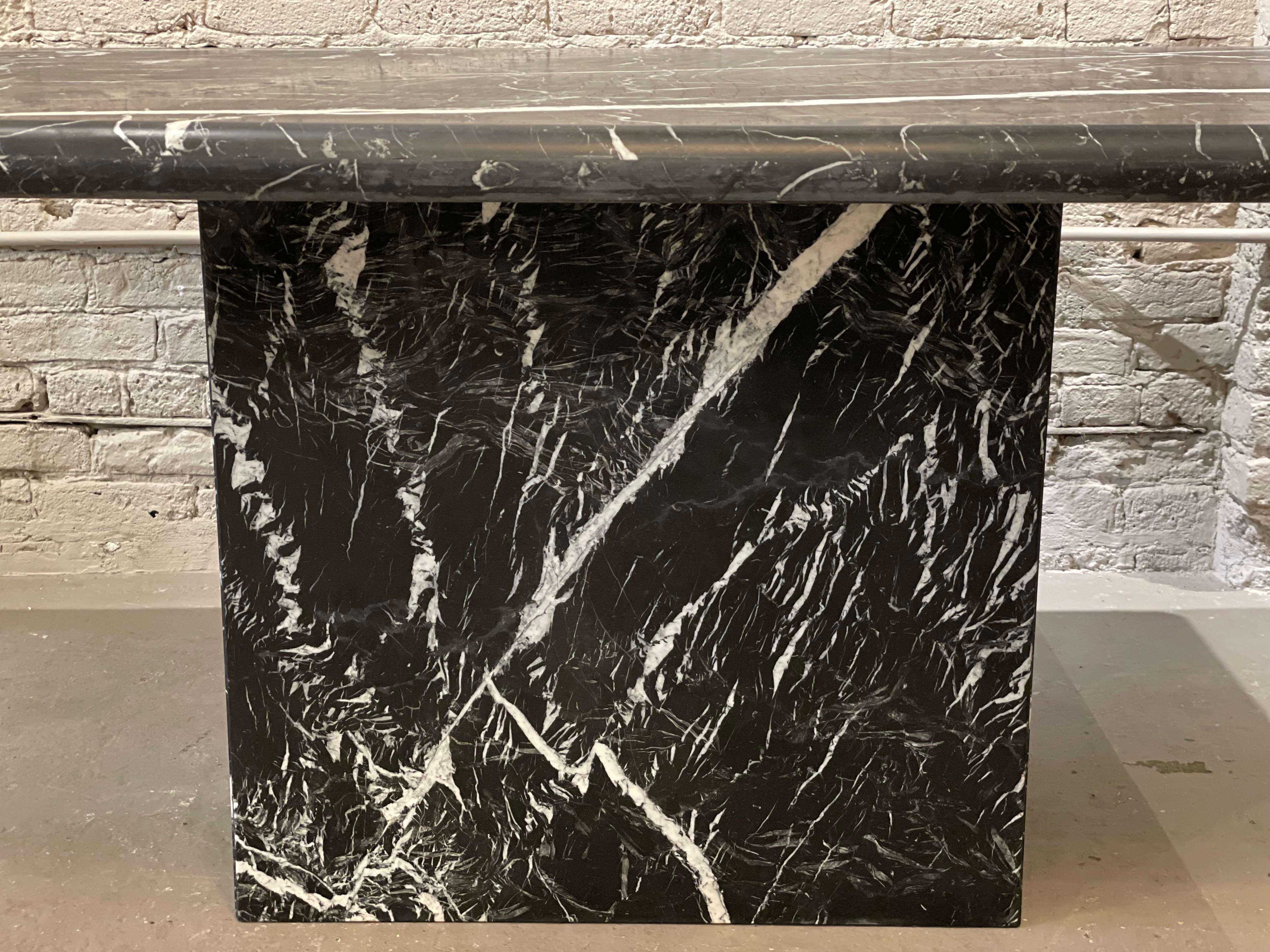 Vintage 1980s Postmodern Nero Marquina Marble Dining Table