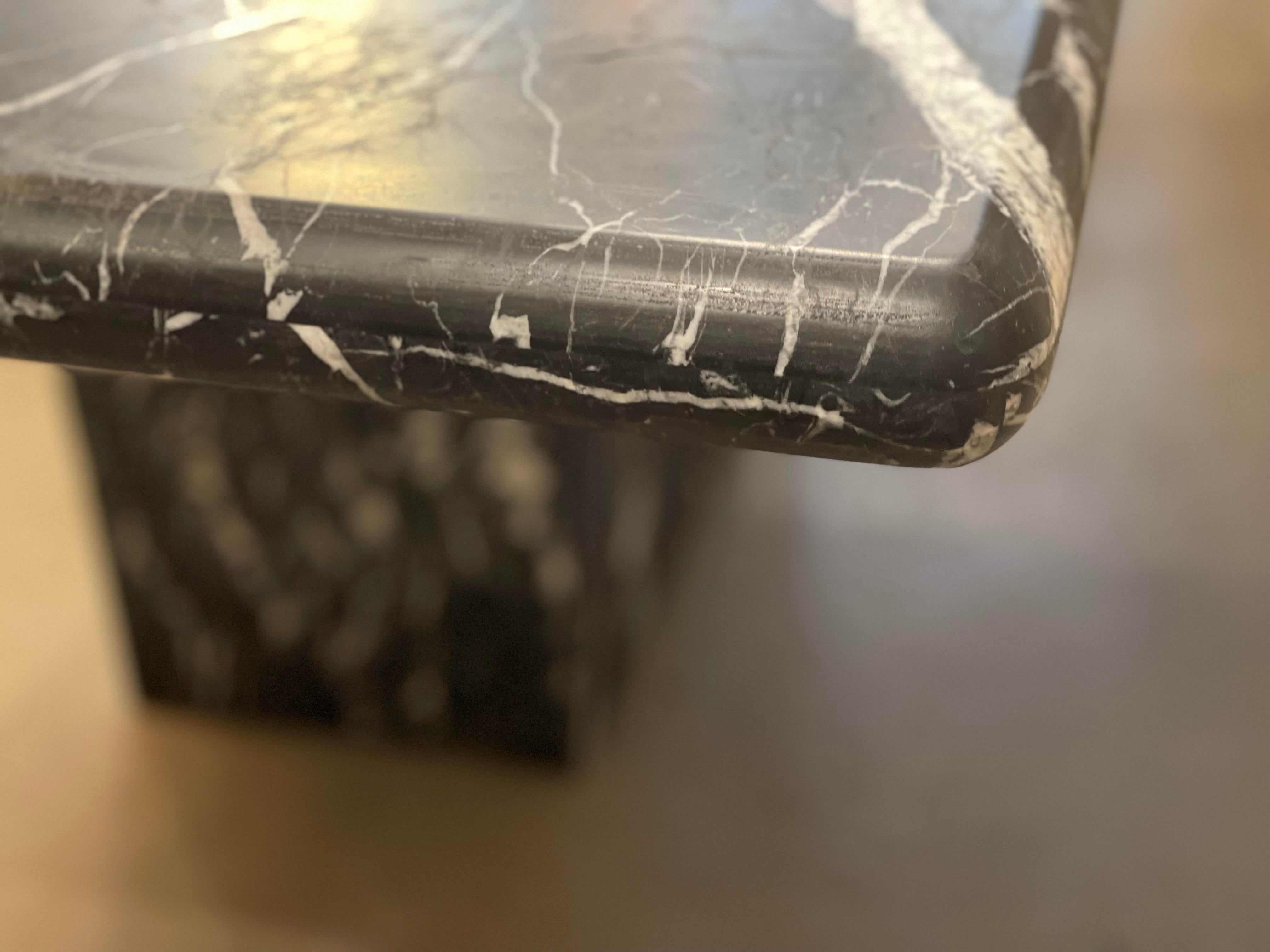 Vintage 1980s Postmodern Nero Marquina Marble Dining Table