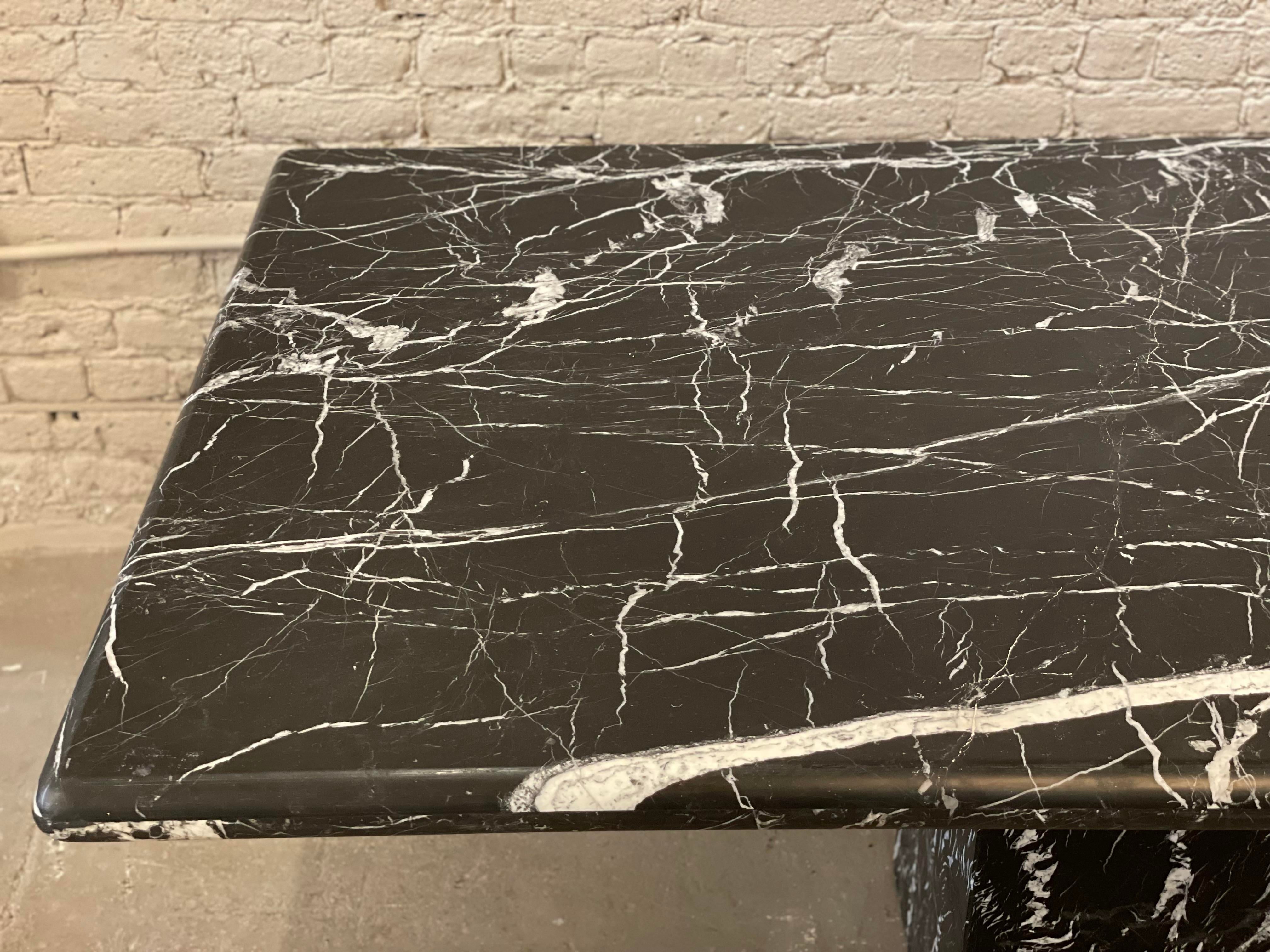 Vintage 1980s Postmodern Nero Marquina Marble Dining Table