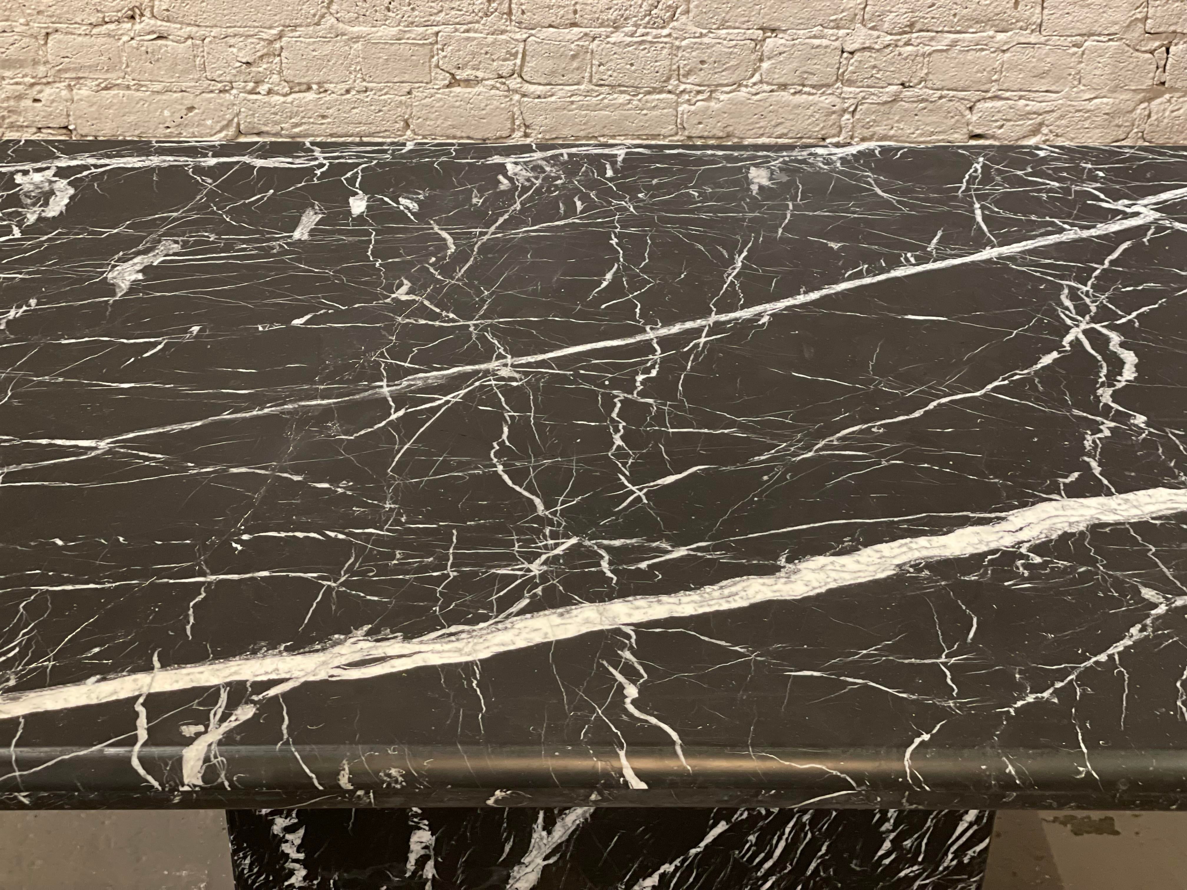 Vintage 1980s Postmodern Nero Marquina Marble Dining Table
