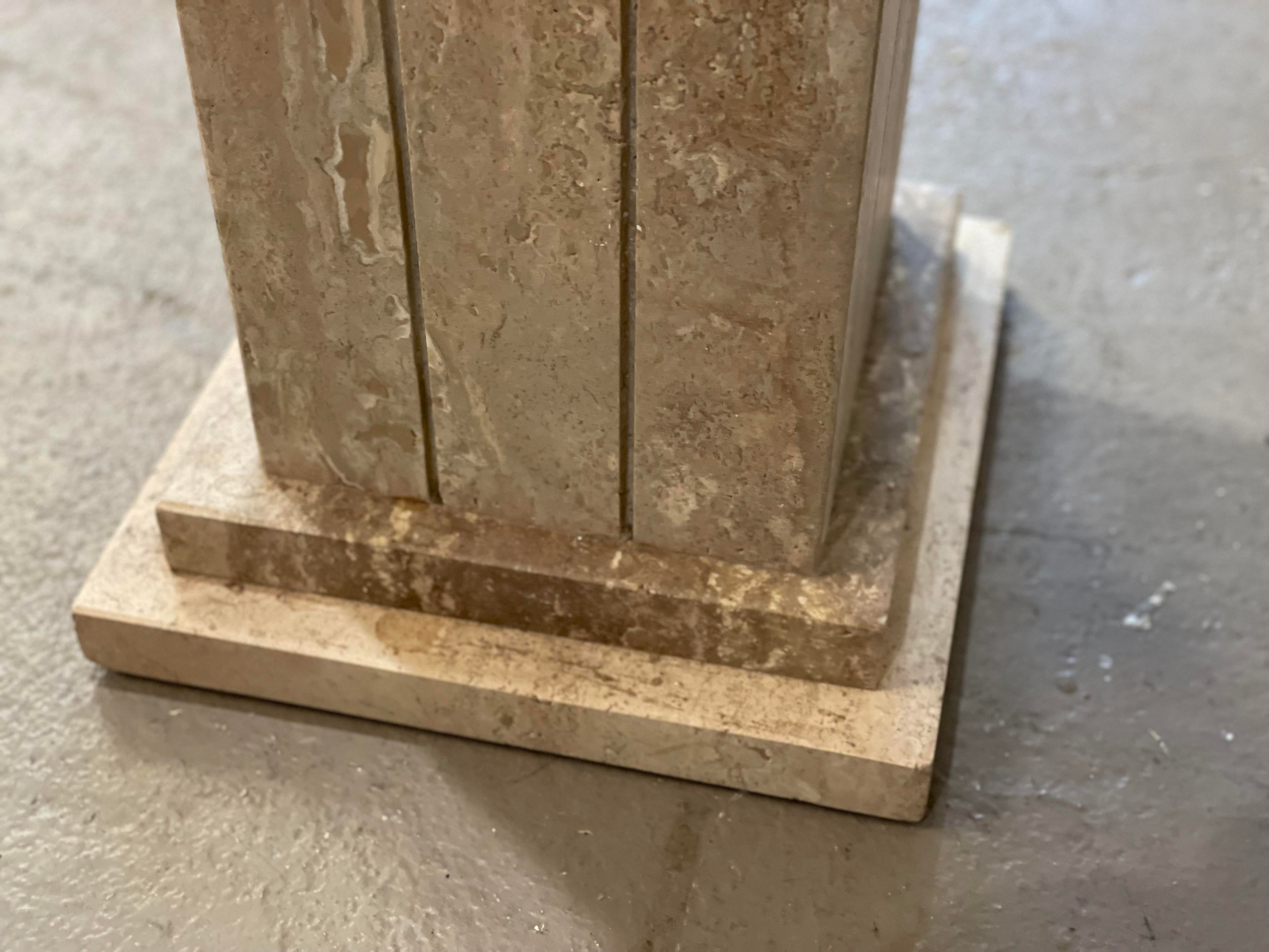 Vintage 1980s Taupe Travertine Pedestal Column