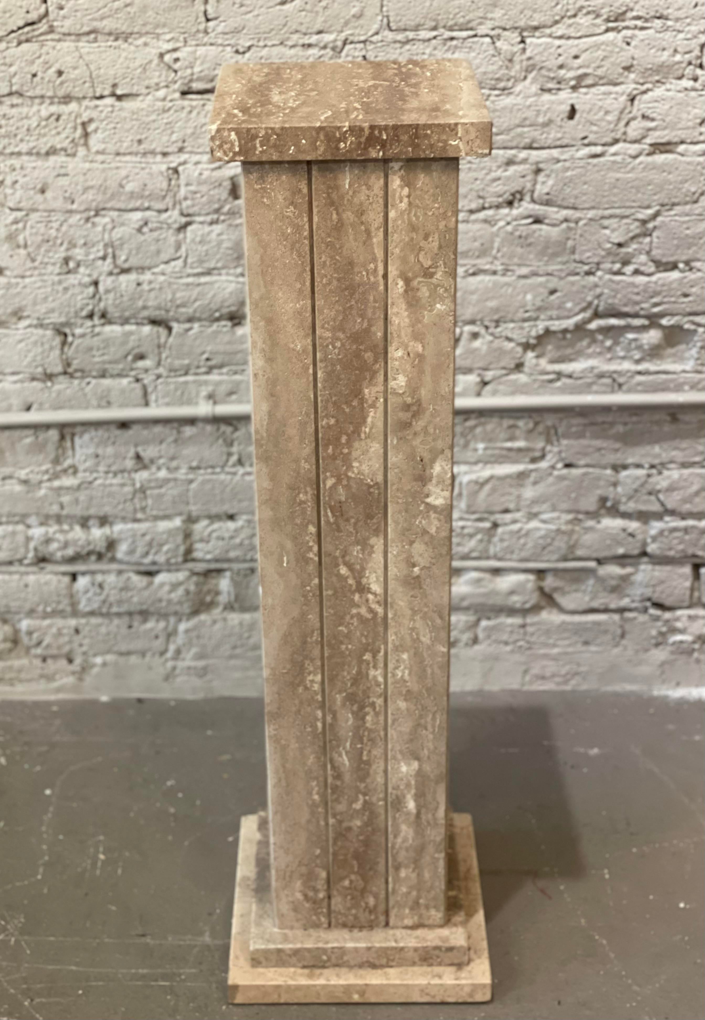 Vintage 1980s Taupe Travertine Pedestal Column