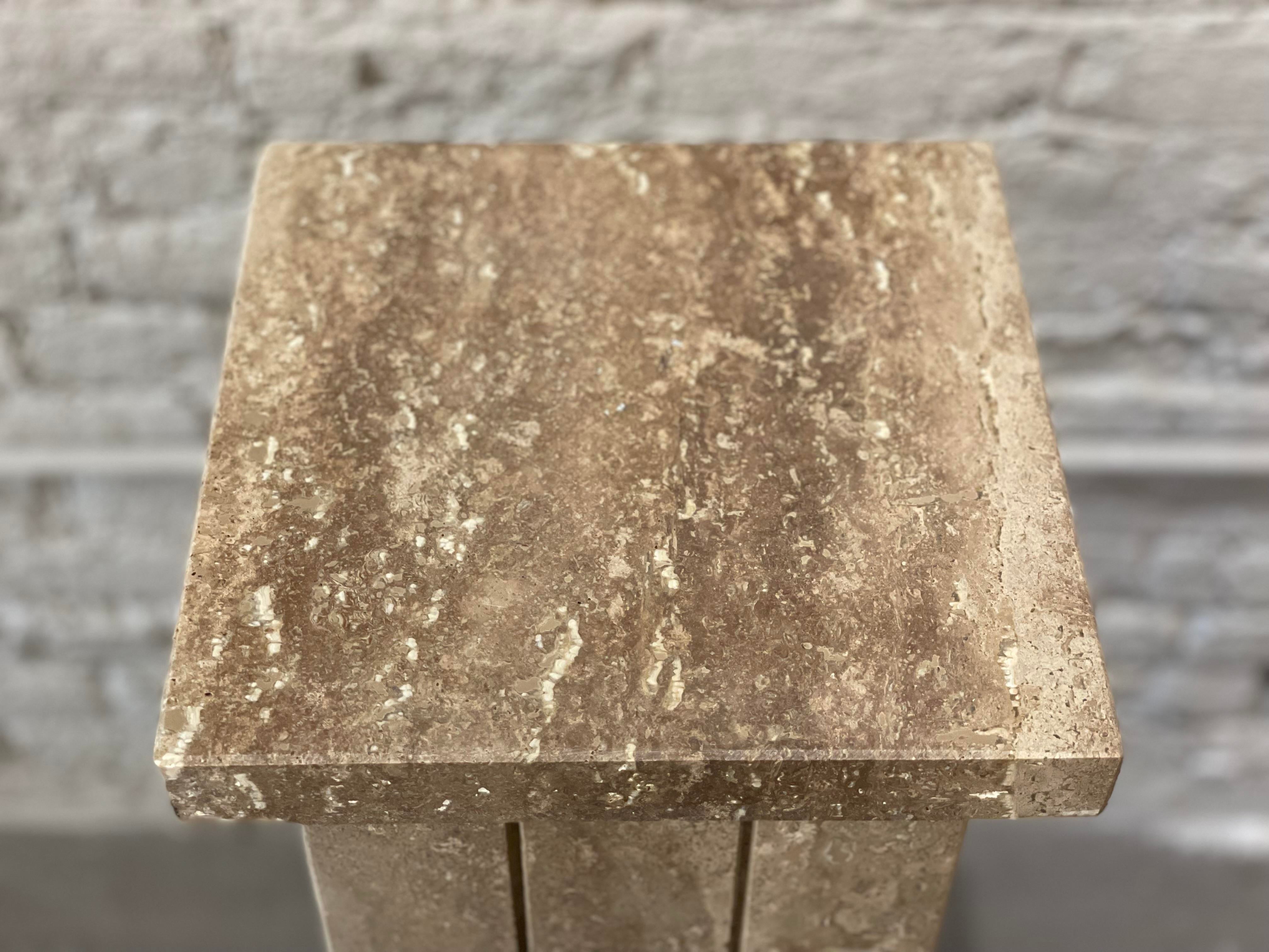 Vintage 1980s Taupe Travertine Pedestal Column